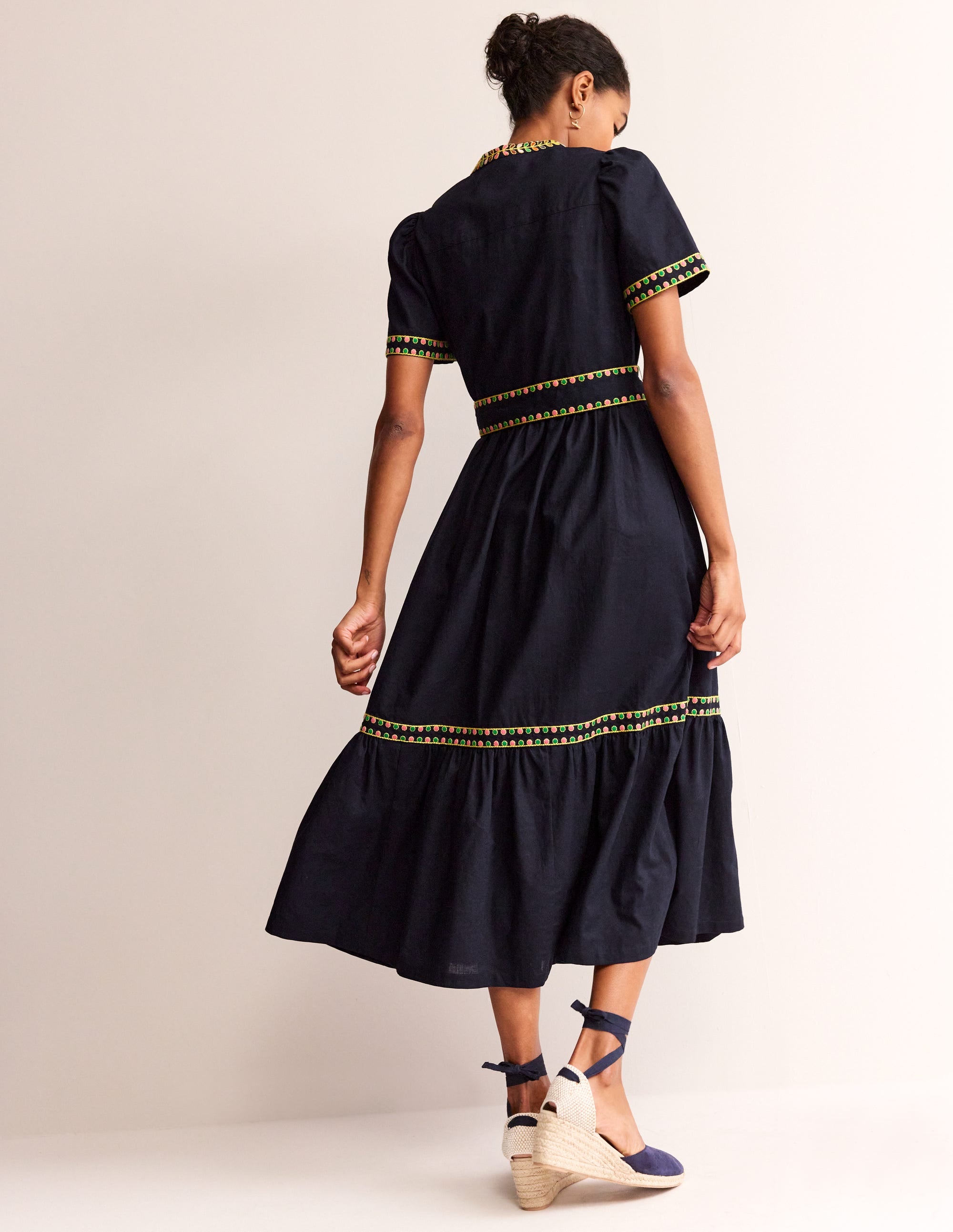 Besticktes Baumwoll-Midikleid-Marineblau - Image 3
