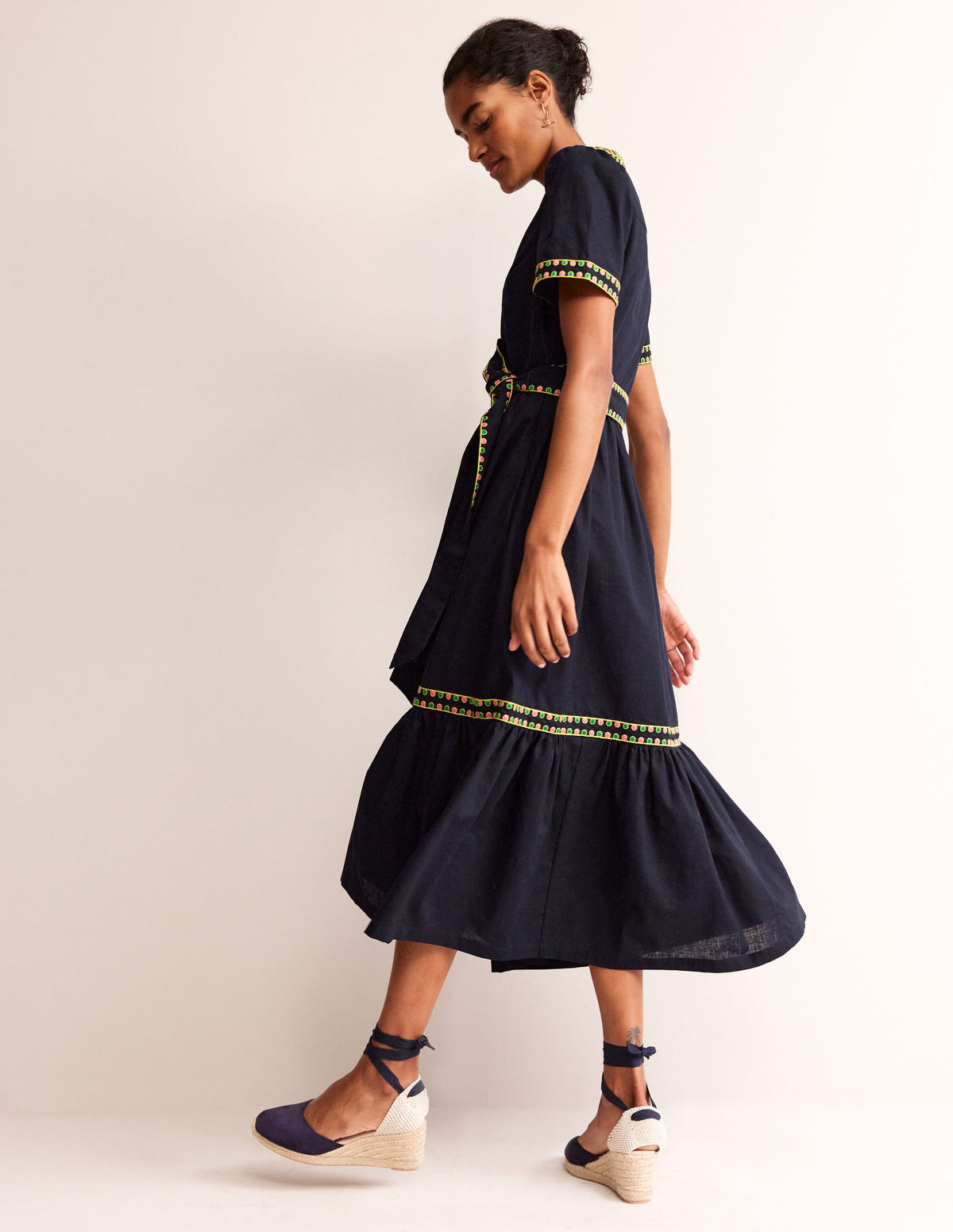 Besticktes Baumwoll-Midikleid-Marineblau - Image 4