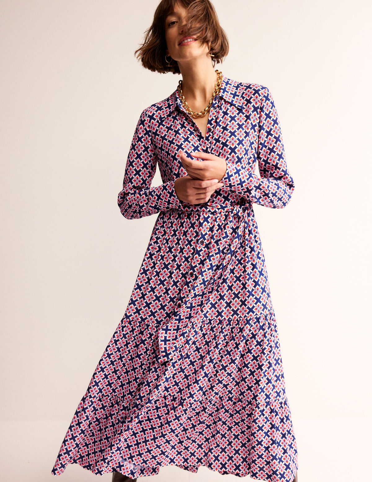 Flo Midi-Hemdblusenkleid-Mohnblumenrot, Diamant Floral-2