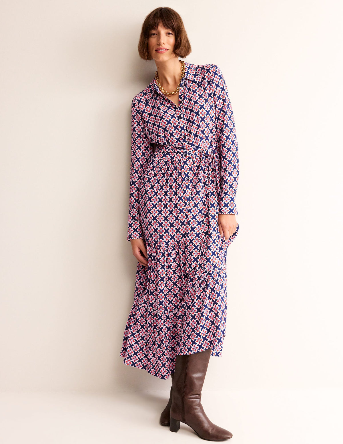 Flo Midi-Hemdblusenkleid-Mohnblumenrot, Diamant Floral - Image 4