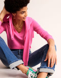 Eva Kaschmirpullover mit V-Ausschnitt-Sangria Sunset Pink