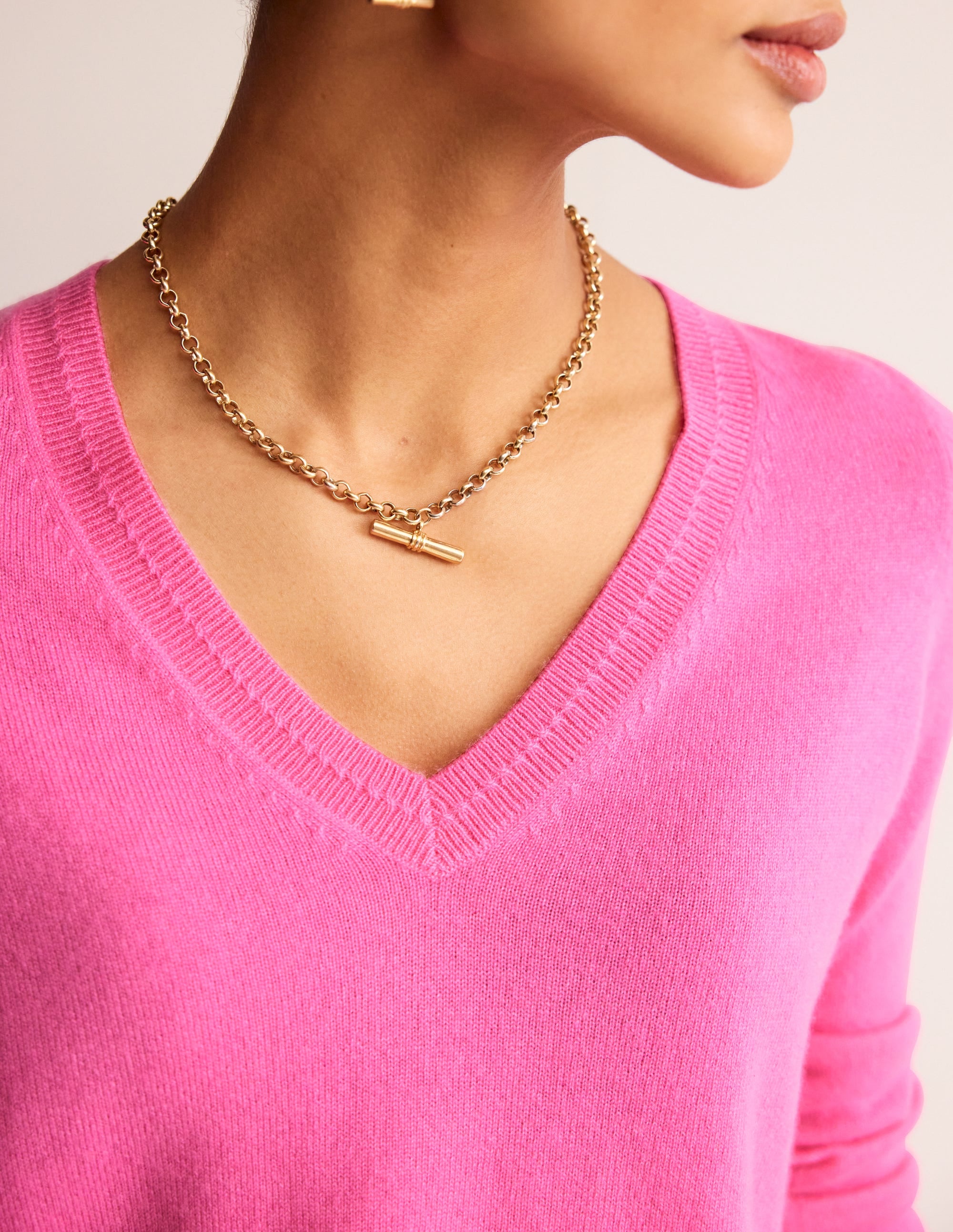 Eva Kaschmirpullover mit V-Ausschnitt-Sangria Sunset Pink - Image 3