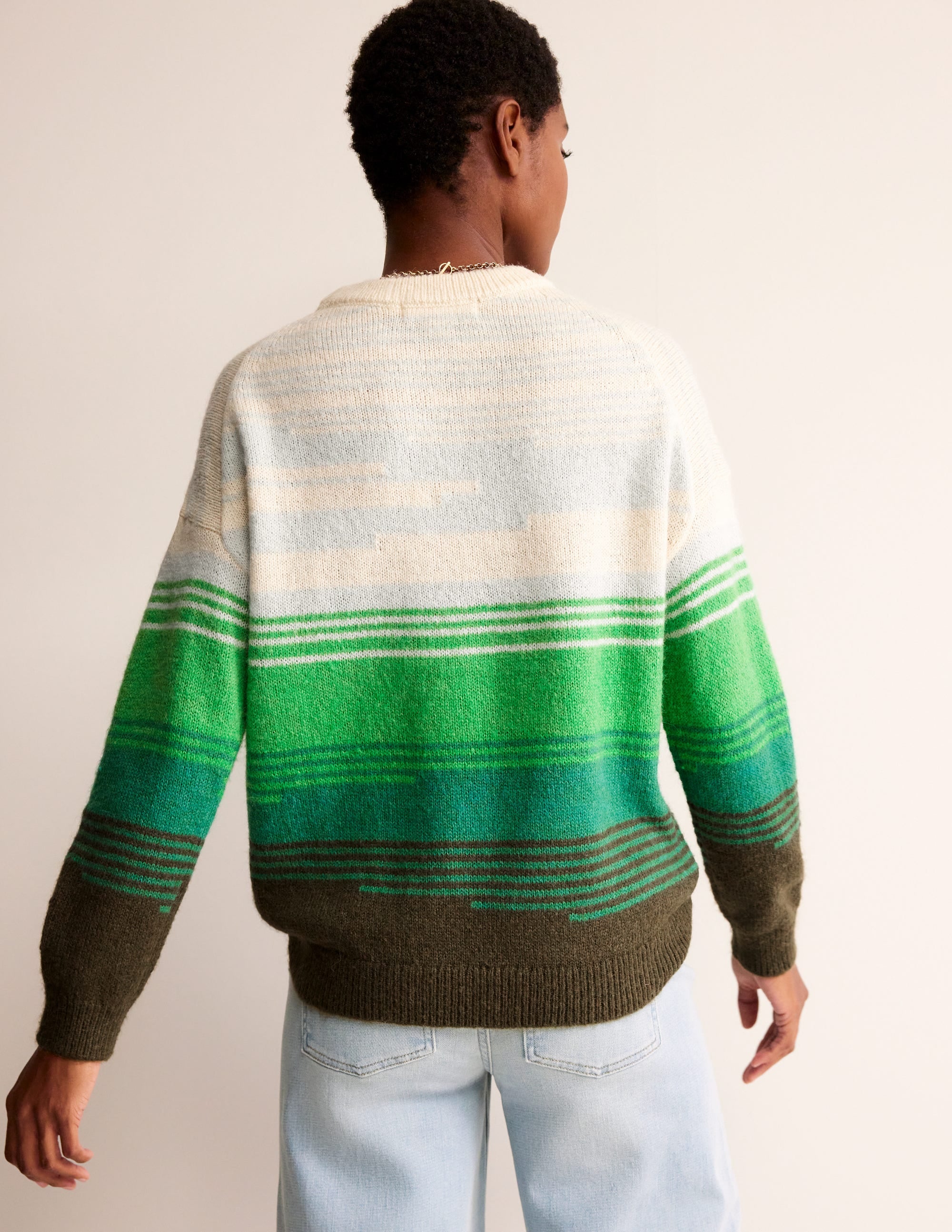 Pull col rond à motif paysage-Vert vif, paysage intarsia - Image 3