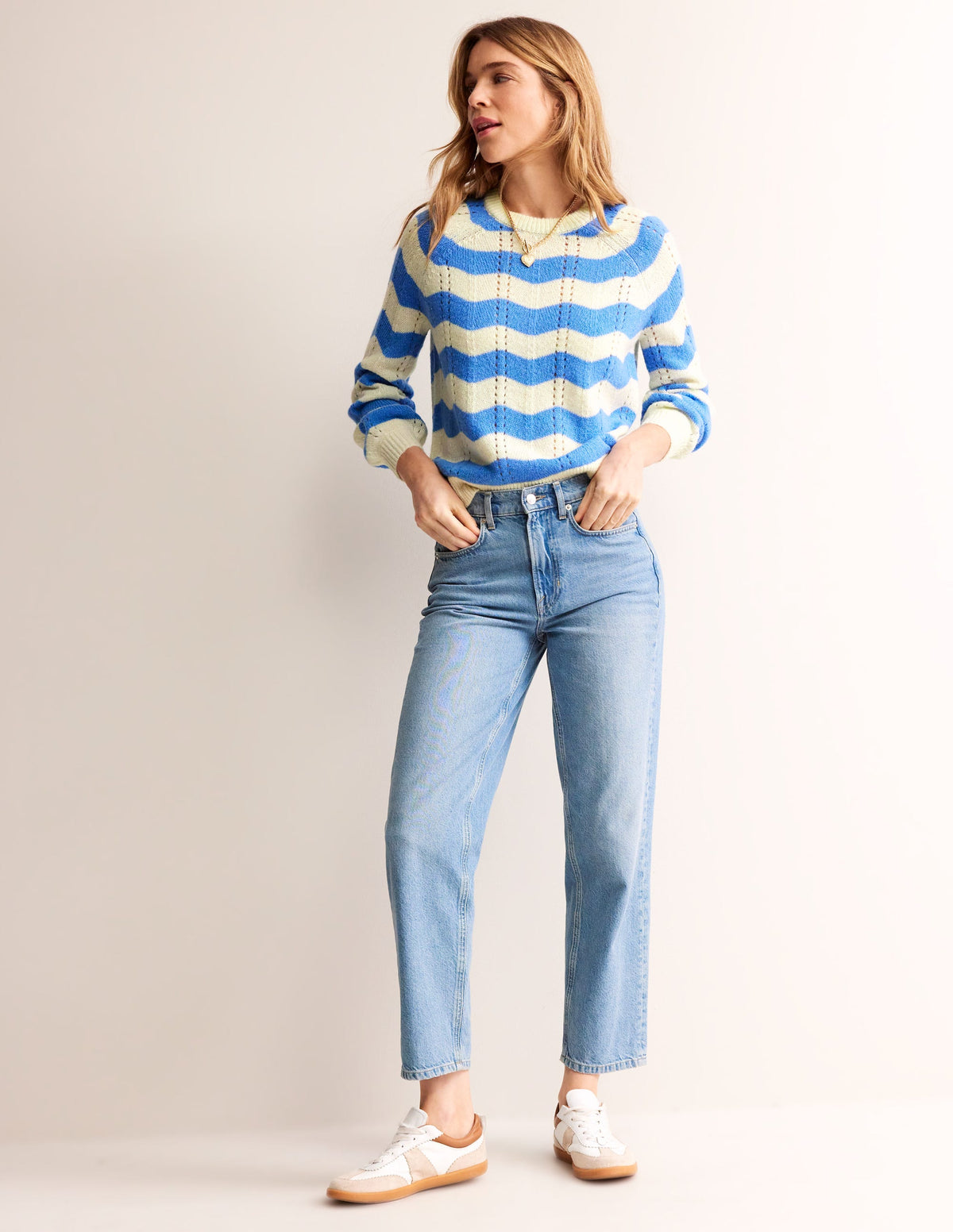 Flauschiger Pullover mit Wellendesign-Surf The Web, Warmes Naturweiß Welle - Image 4