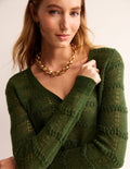 Gilet duveteux en pointelle-Vert jardin