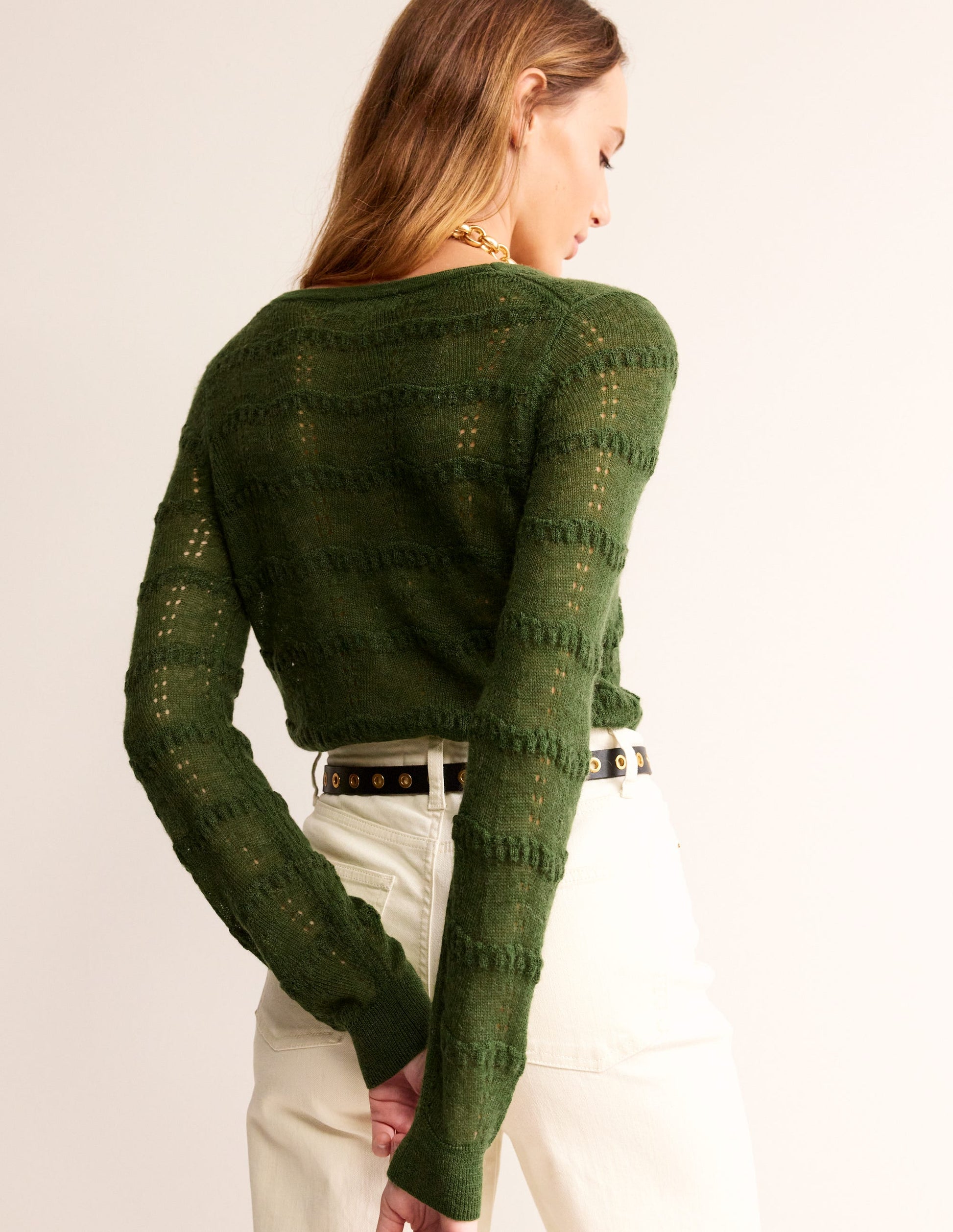 Gilet duveteux en pointelle-Vert jardin-3