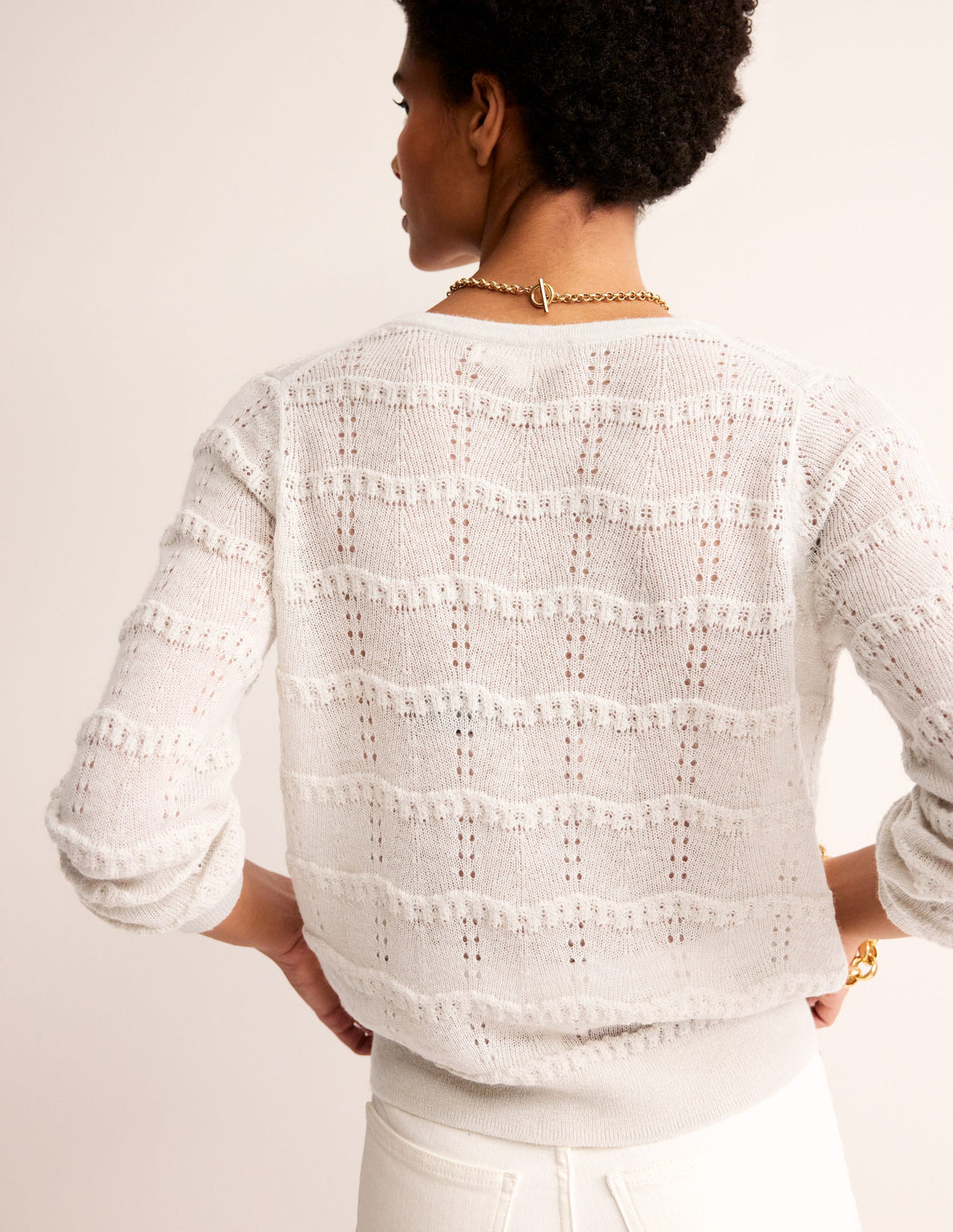 Flauschige Pointelle-Strickjacke-Vanille - Image 3