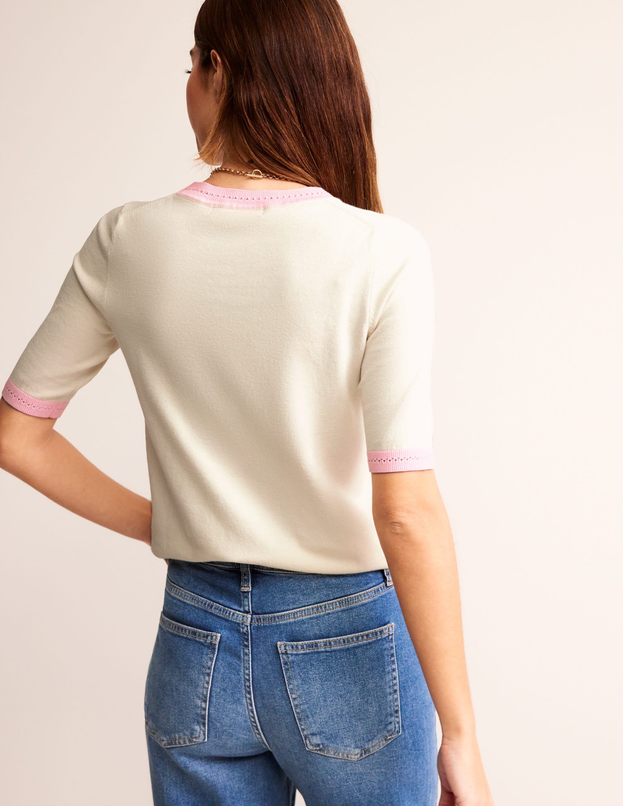 Catriona Baumwoll-T-Shirt mit Rundhalsausschnitt-Warmes Naturweiß, Orchideenrosa - Image 3