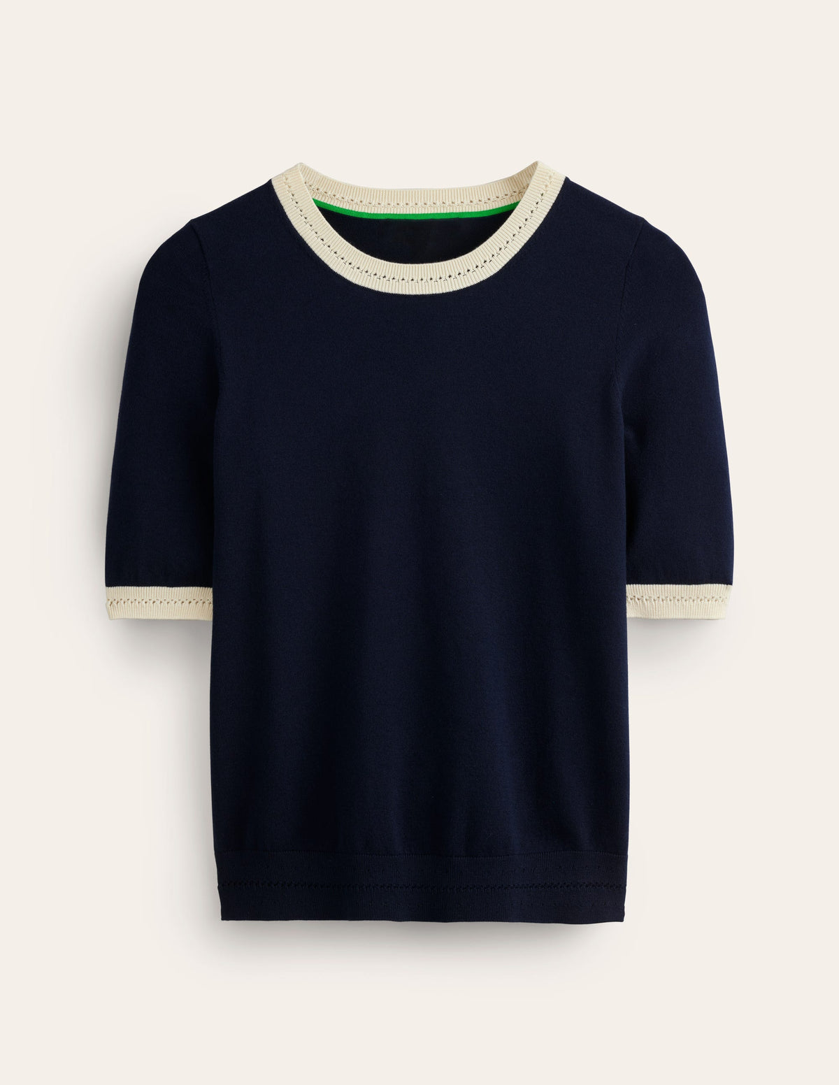 Catriona Baumwoll-T-Shirt mit Rundhalsausschnitt-Marineblau/Warmes Naturweiß - Image 5