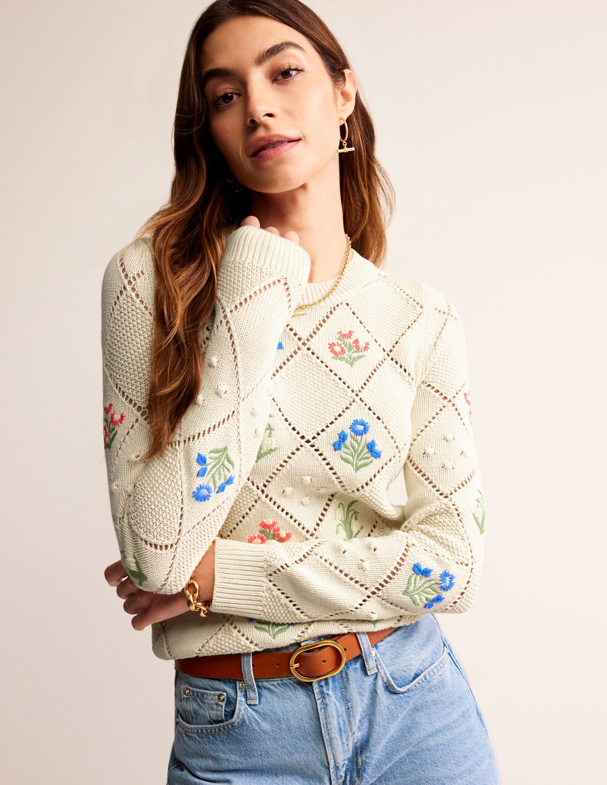 Bestickter Pullover aus Baumwolle-Warmes Naturweiß - Image 1