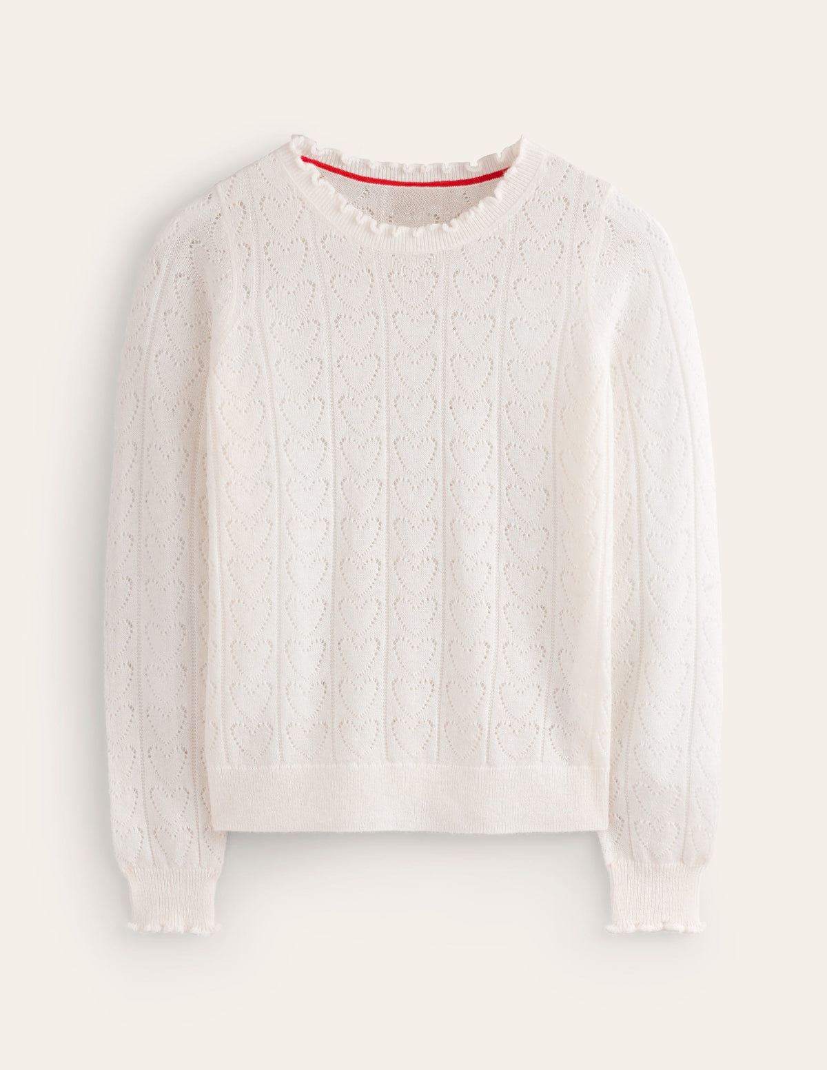 Flauschiger Herz-Pointelle-Pullover-Warmes Naturweiß-5