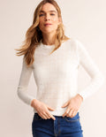 Flauschiger Herz-Pointelle-Pullover-Warmes Naturweiß