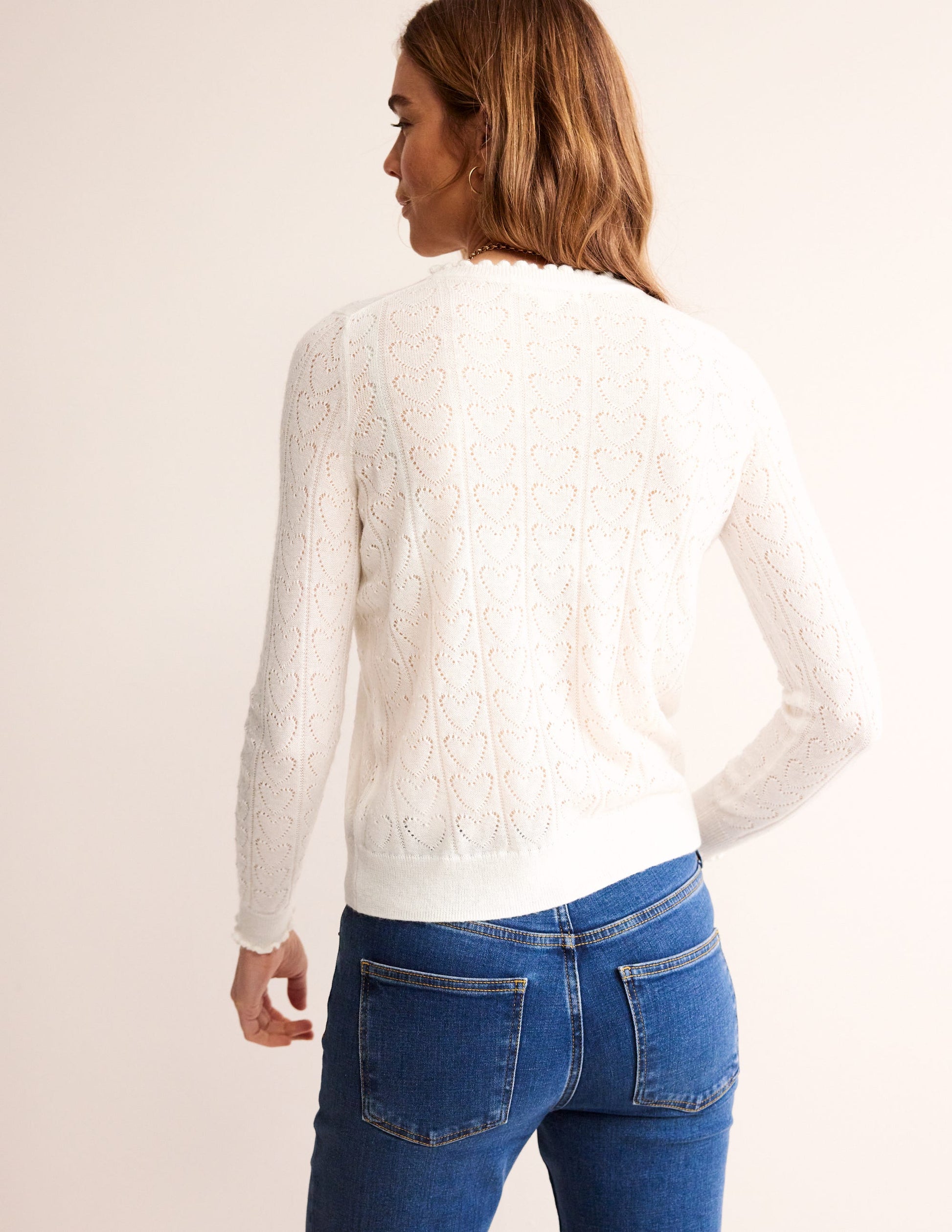 Flauschiger Herz-Pointelle-Pullover-Warmes Naturweiß-3