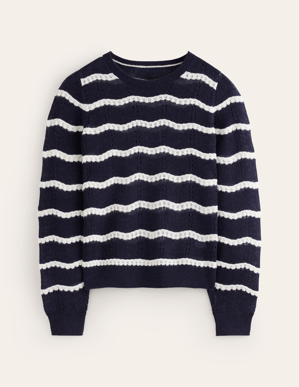Fluffy Pointelle Stitch Jumper-Naval Academy, Ivory Stripe-5