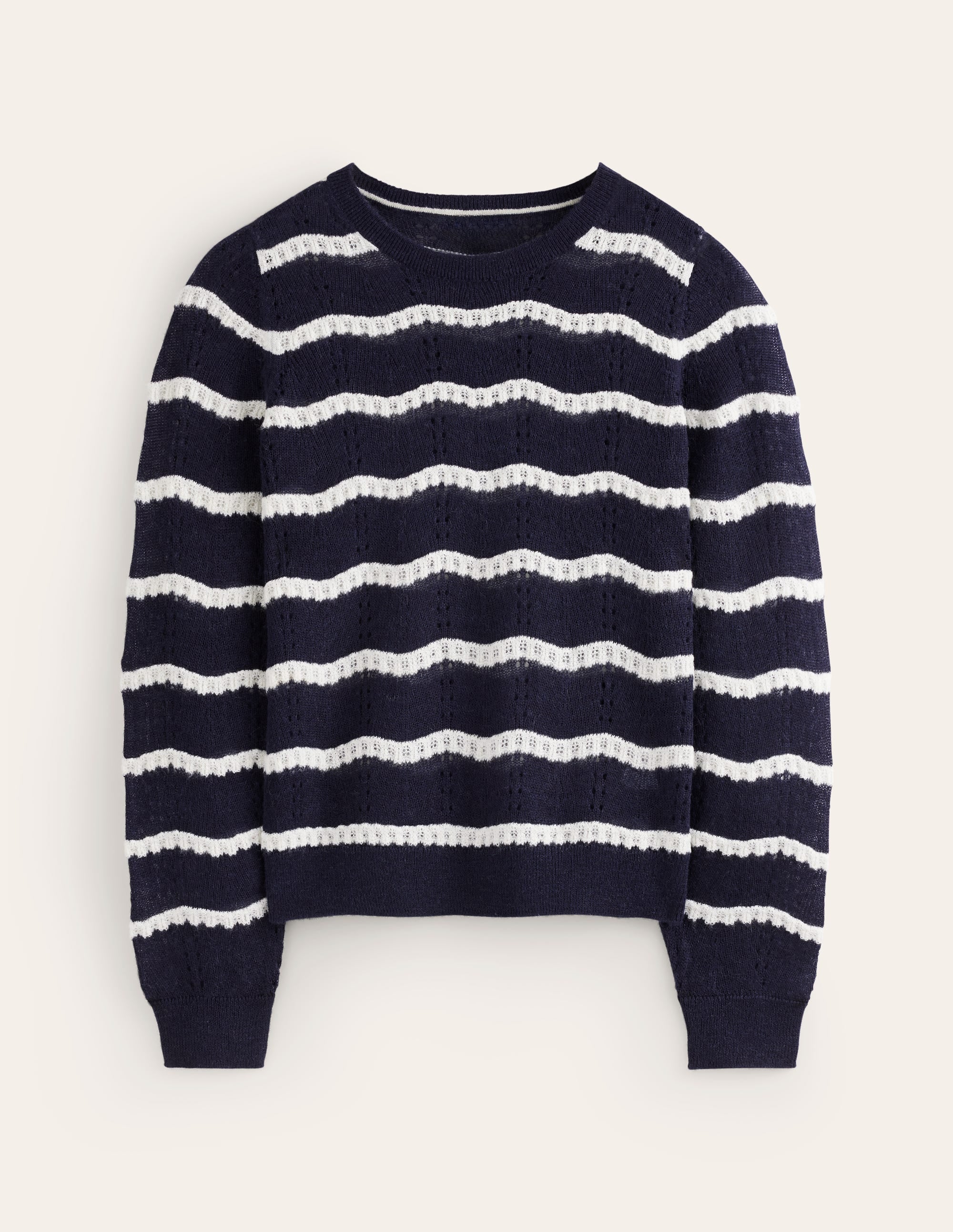 Fluffy Pointelle Stitch Jumper-Naval Academy, Ivory Stripe - Image 5