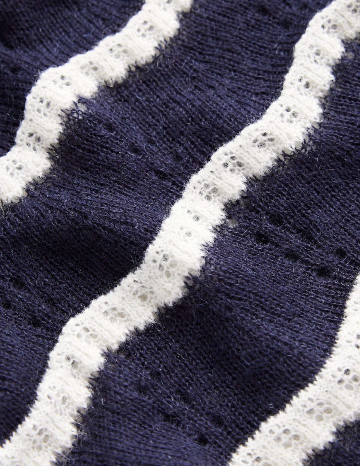 Fluffy Pointelle Stitch Jumper-Naval Academy, Ivory Stripe - Image 6