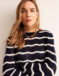 Fluffy Pointelle Stitch Jumper-Naval Academy, Ivory Stripe