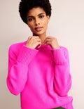 Kaschmirpullover mit geschlitzter Manschette-Knalliges Stiefmütterchen Rosa