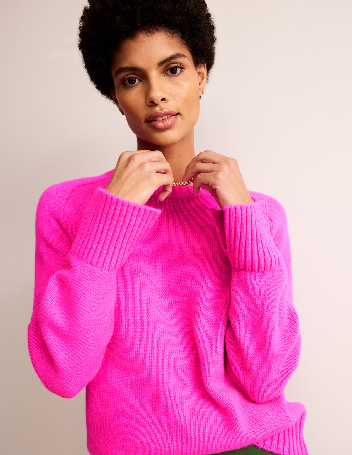 Kaschmirpullover mit geschlitzter Manschette-Knalliges Stiefmütterchen Rosa-1