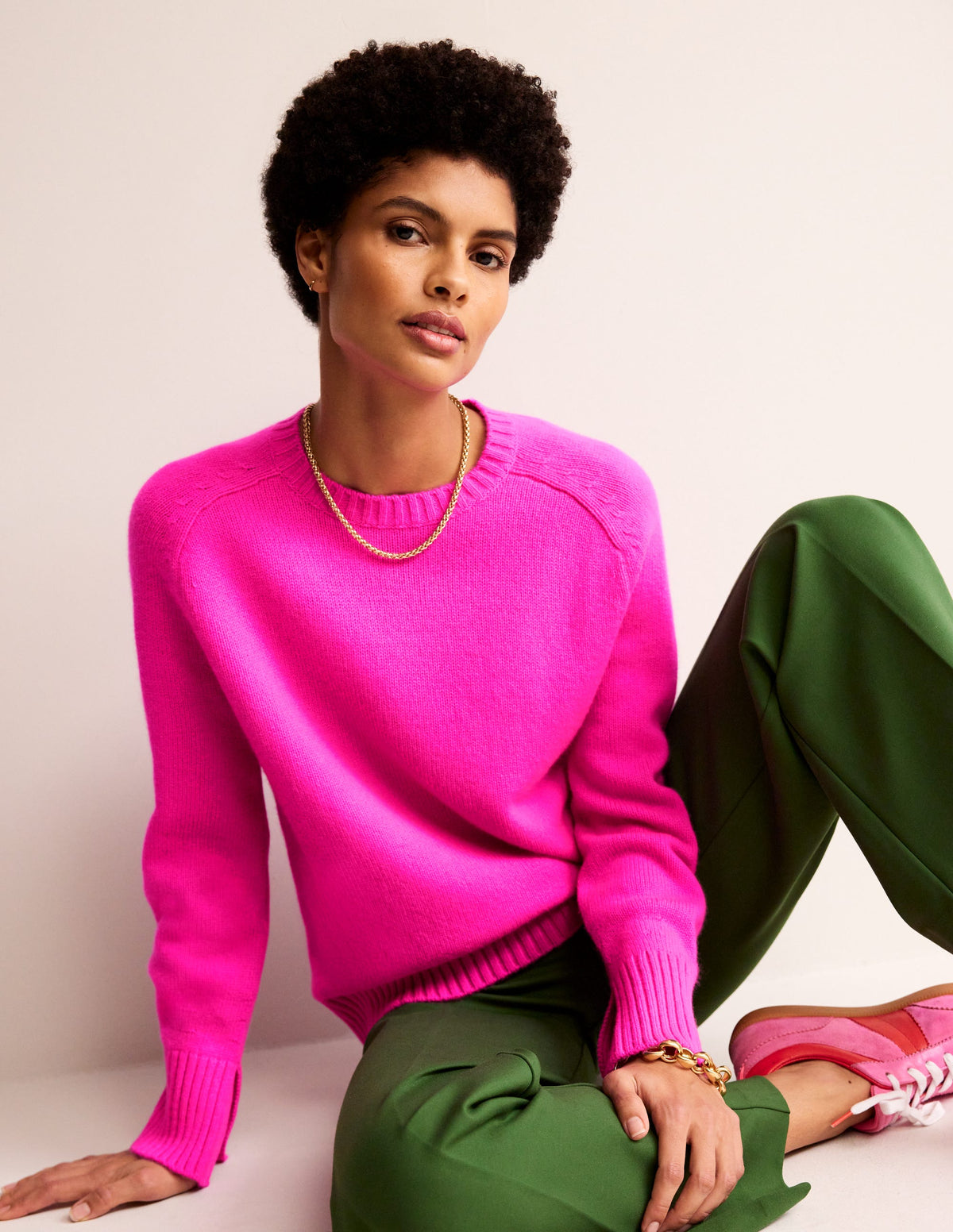 Kaschmirpullover mit geschlitzter Manschette-Knalliges Stiefmütterchen Rosa-2