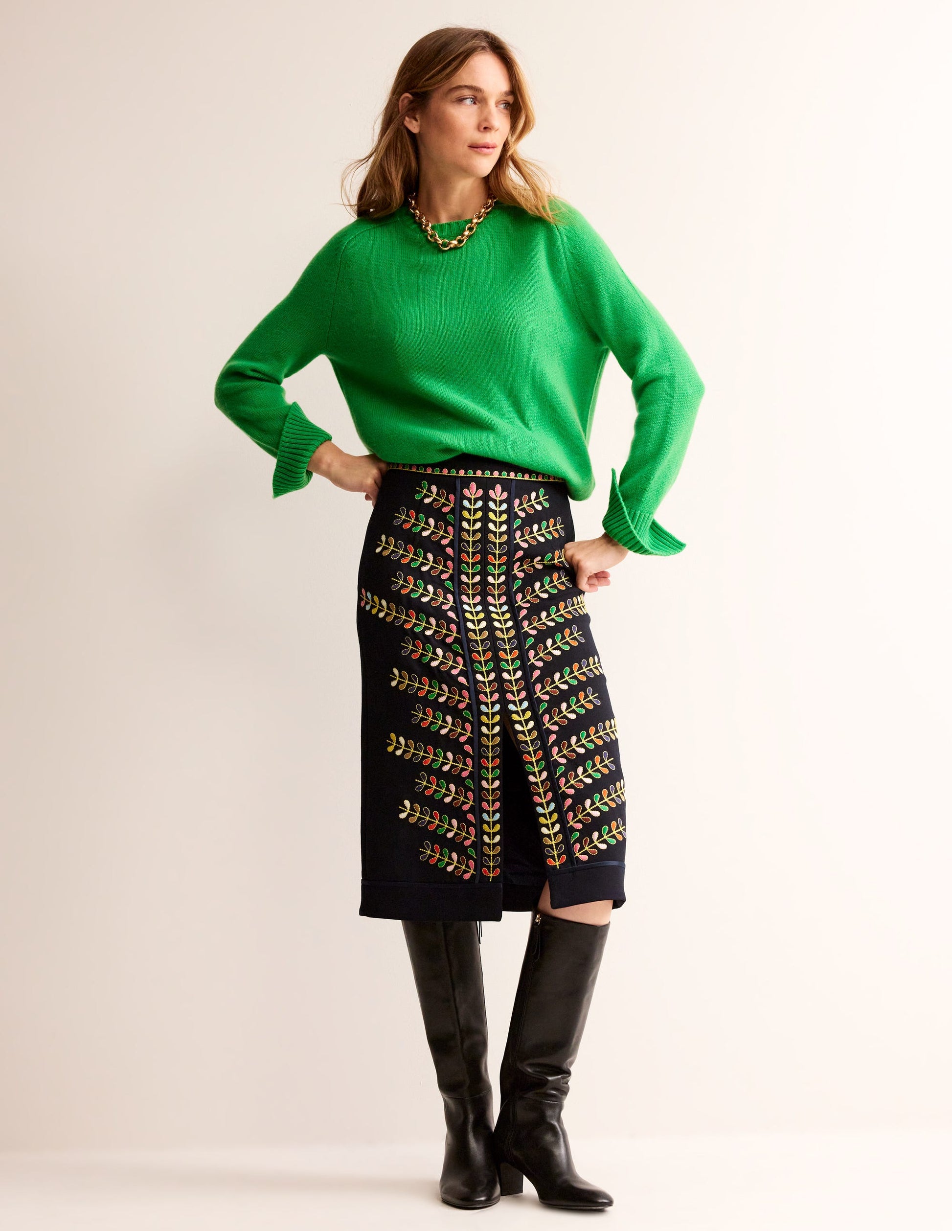Pull en cachemire fendu aux poignets-Vert vif-4
