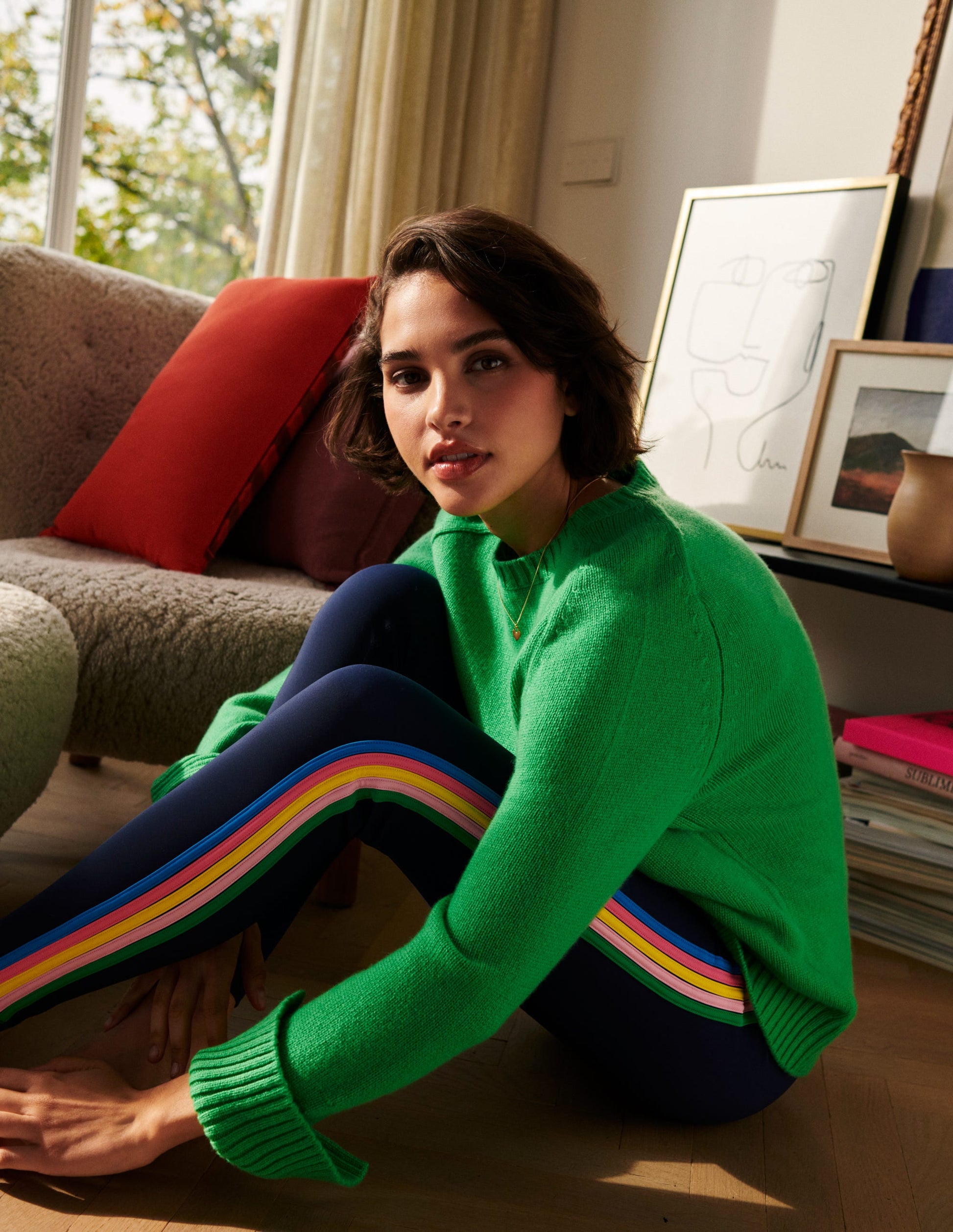 Pull en cachemire fendu aux poignets-Vert vif-5