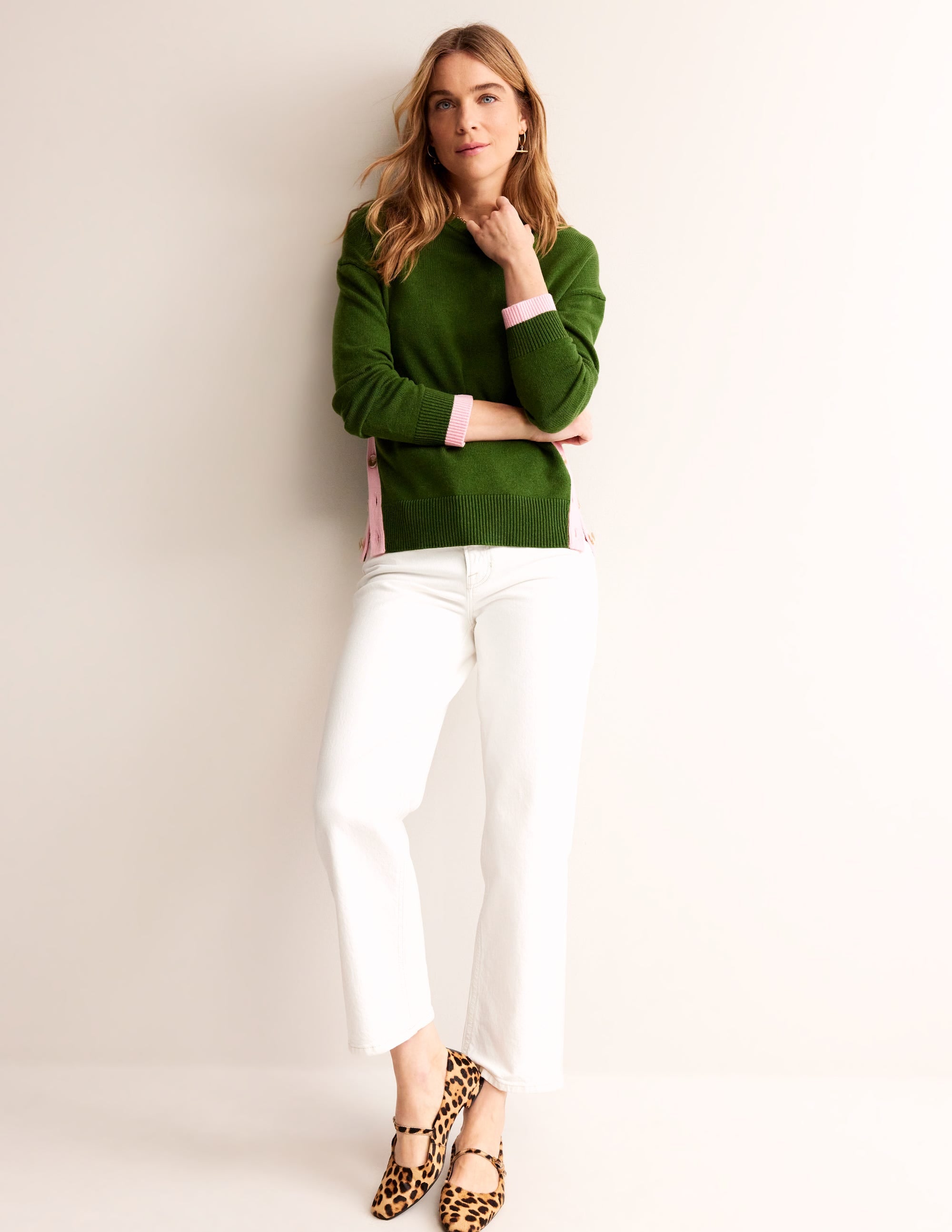 Alma Pullover mit Kontrastbesatz-Garten-Grün Orchideenrosa - Image 4