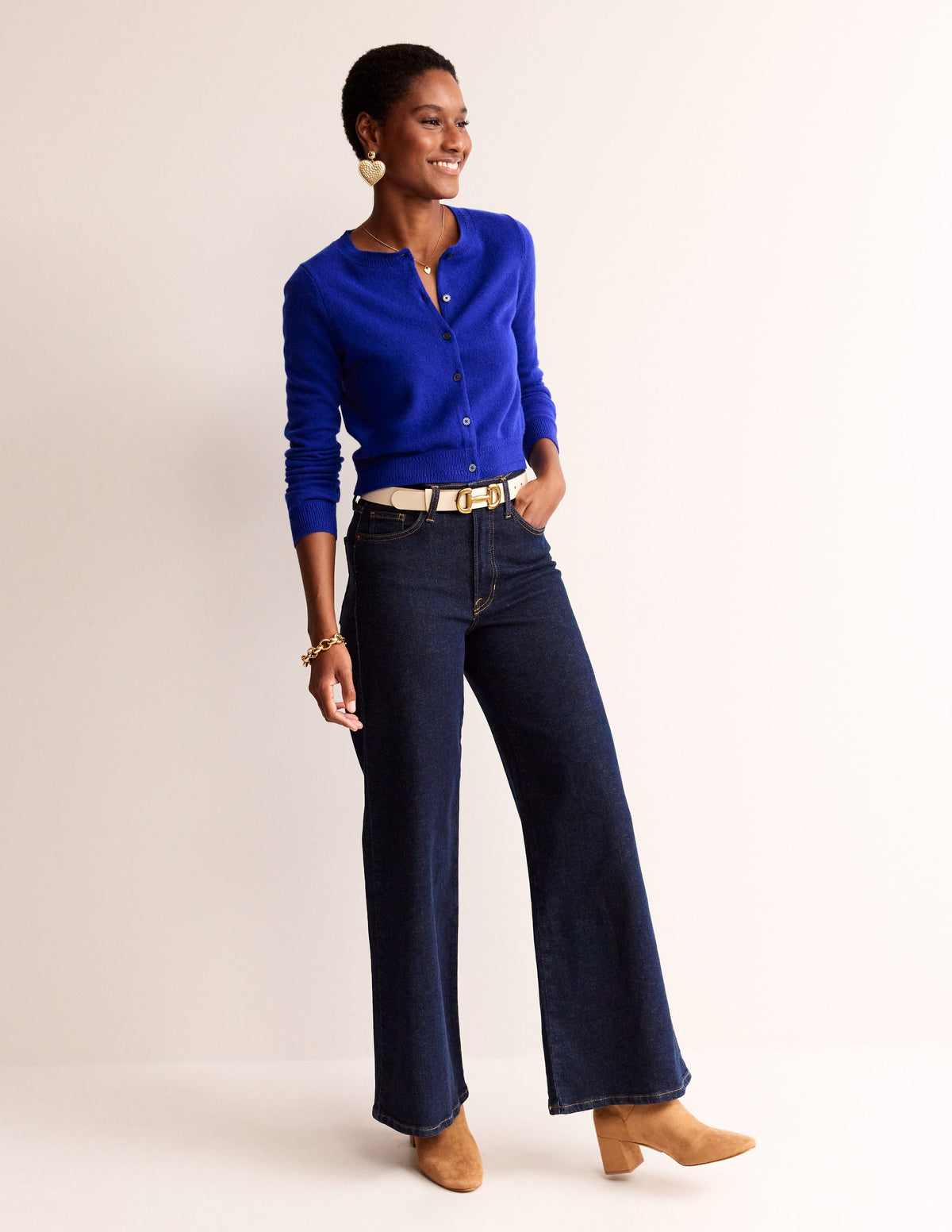 Eva Cashmere Cropped Cardigan-Bright Blue - Image 4