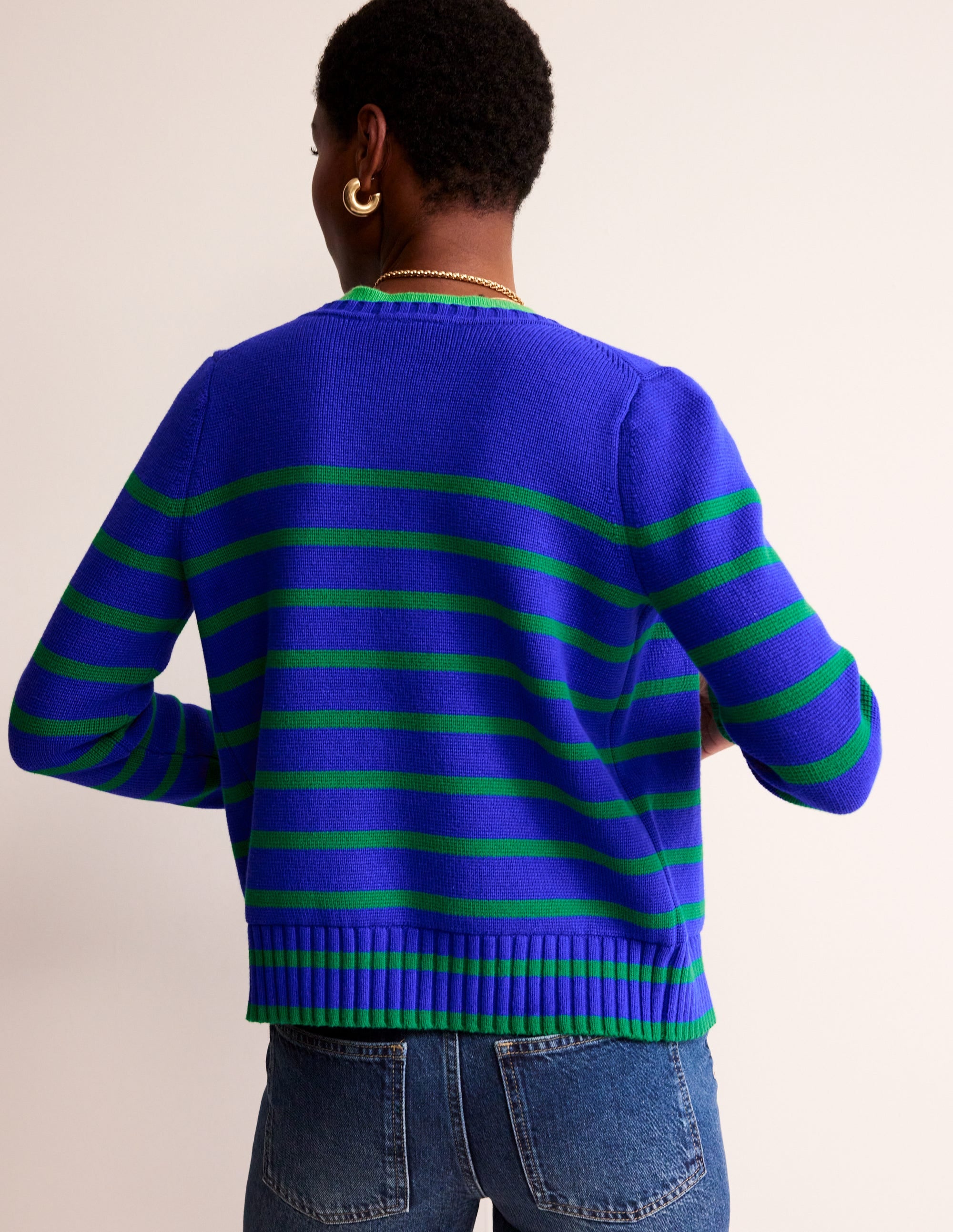 Cardigan style marinière en coton-Bleu connecté/vert - Image 3