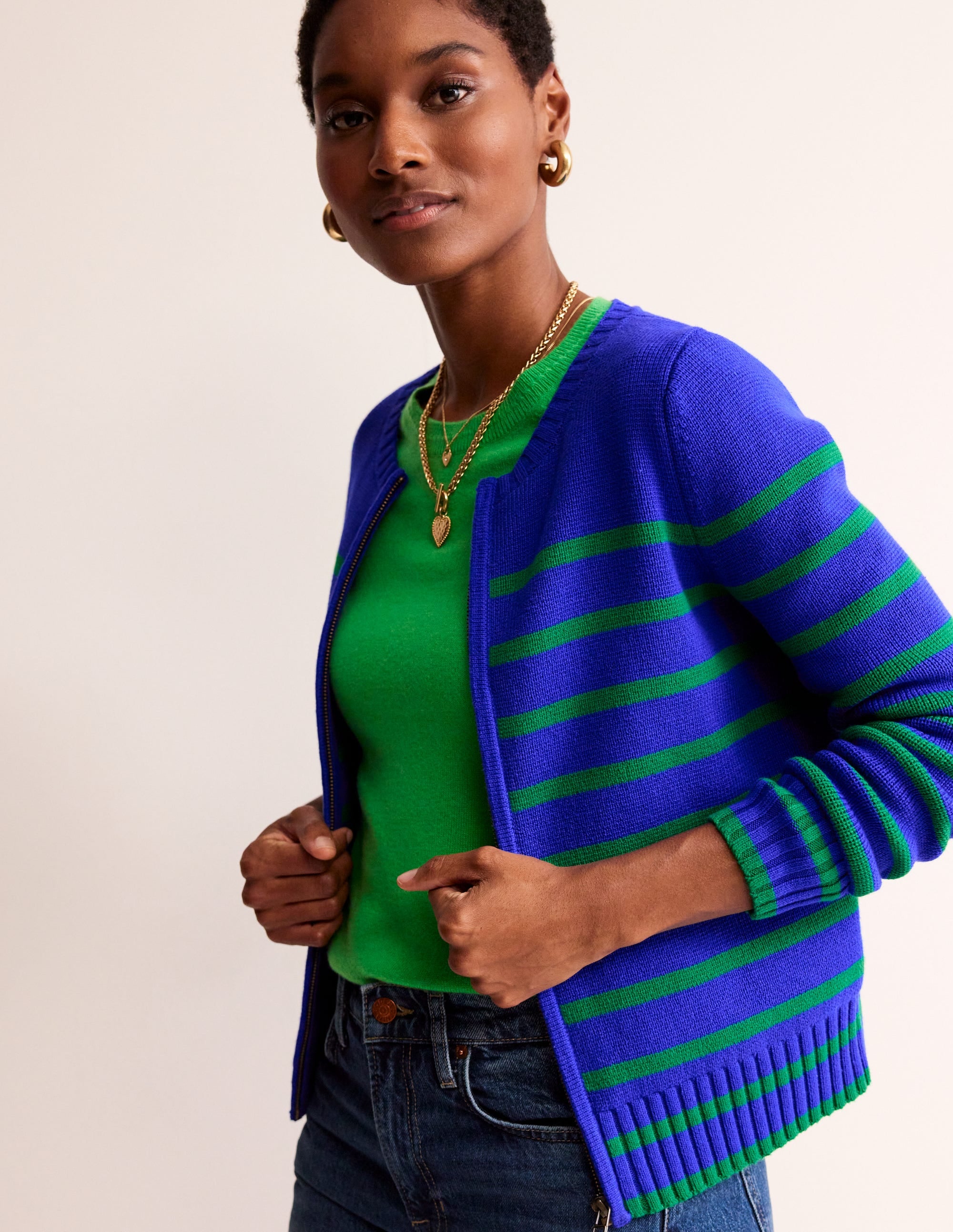 Cardigan style marinière en coton-Bleu connecté/vert - Image 4
