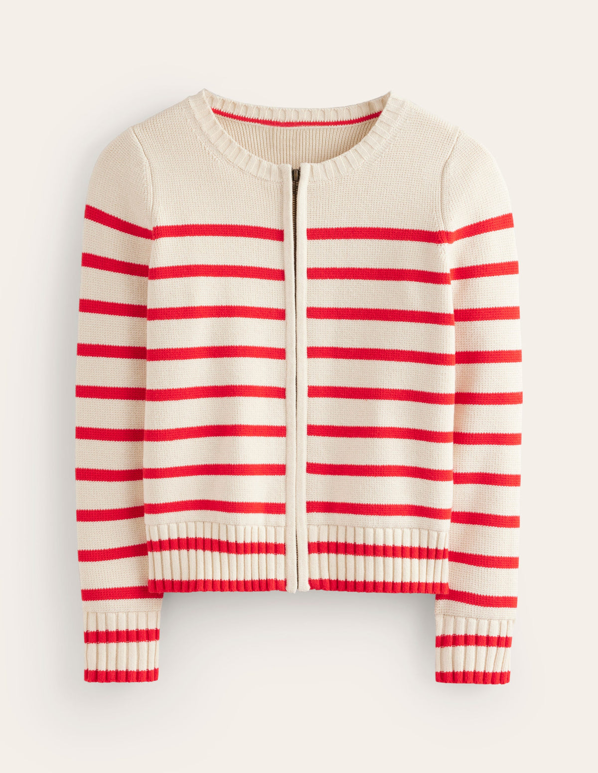 Breton-Strickjacke aus Baumwolle-Warmes Naturweiß, Feuerrote Streifen - Image 6