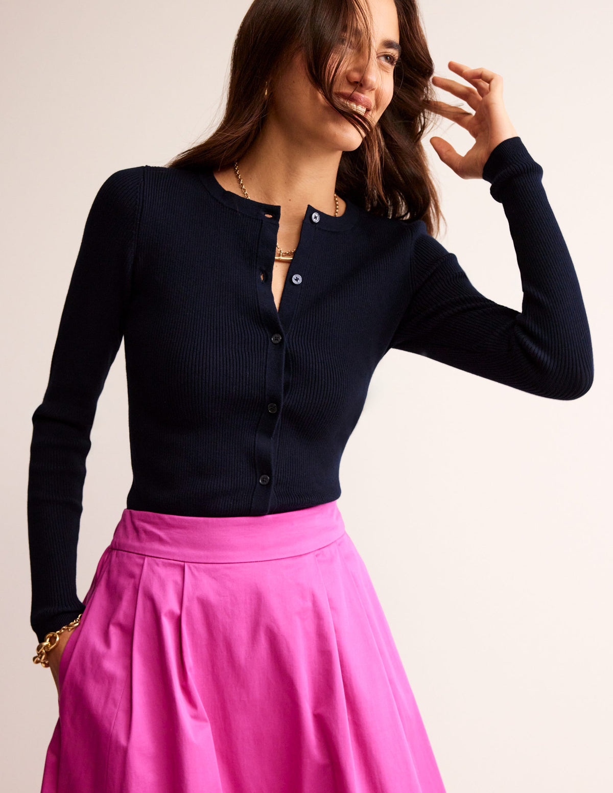 Rippstrick-Strickjacke aus Baumwolle-Marineblau - Image 1