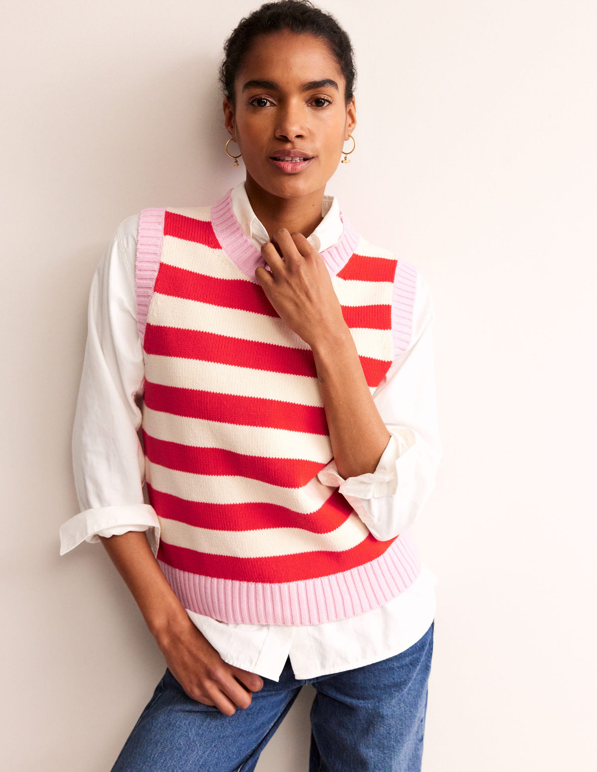 Hotch Potch Cotton Tank-Blossom Pink, Flamenco Red - Image 1