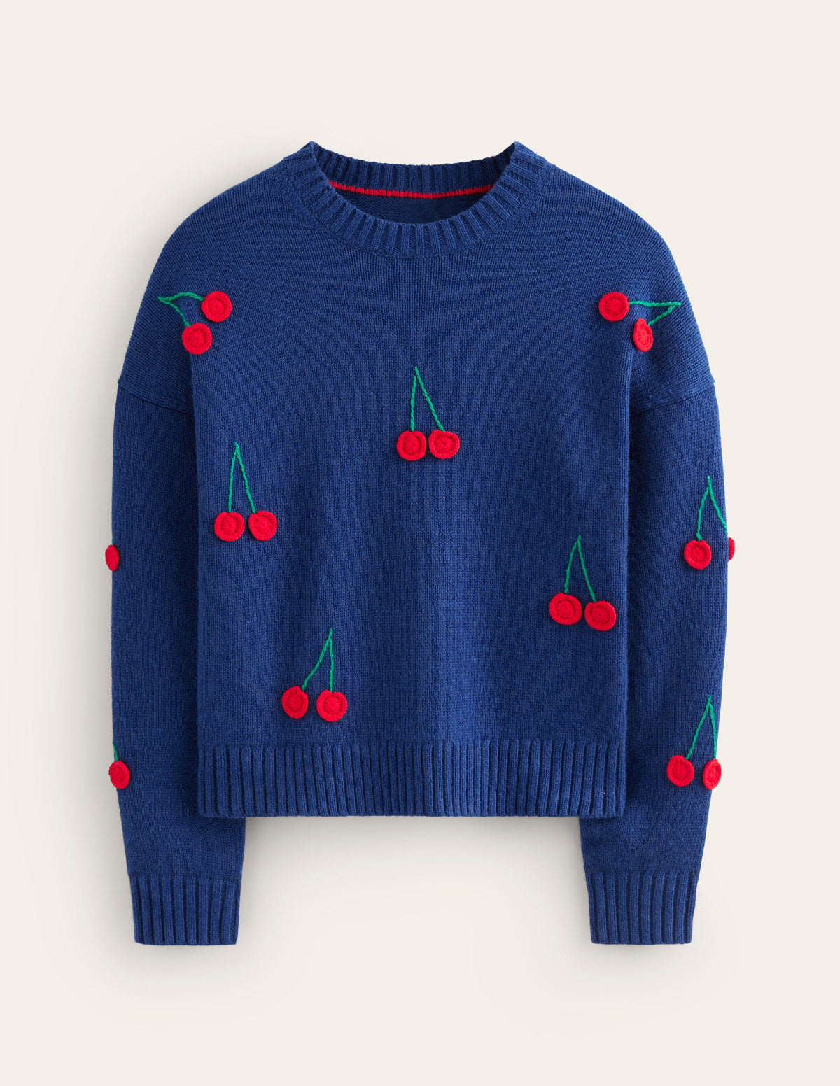 Hand Embroidered Jumper-Blue Decadence, Cherries-6