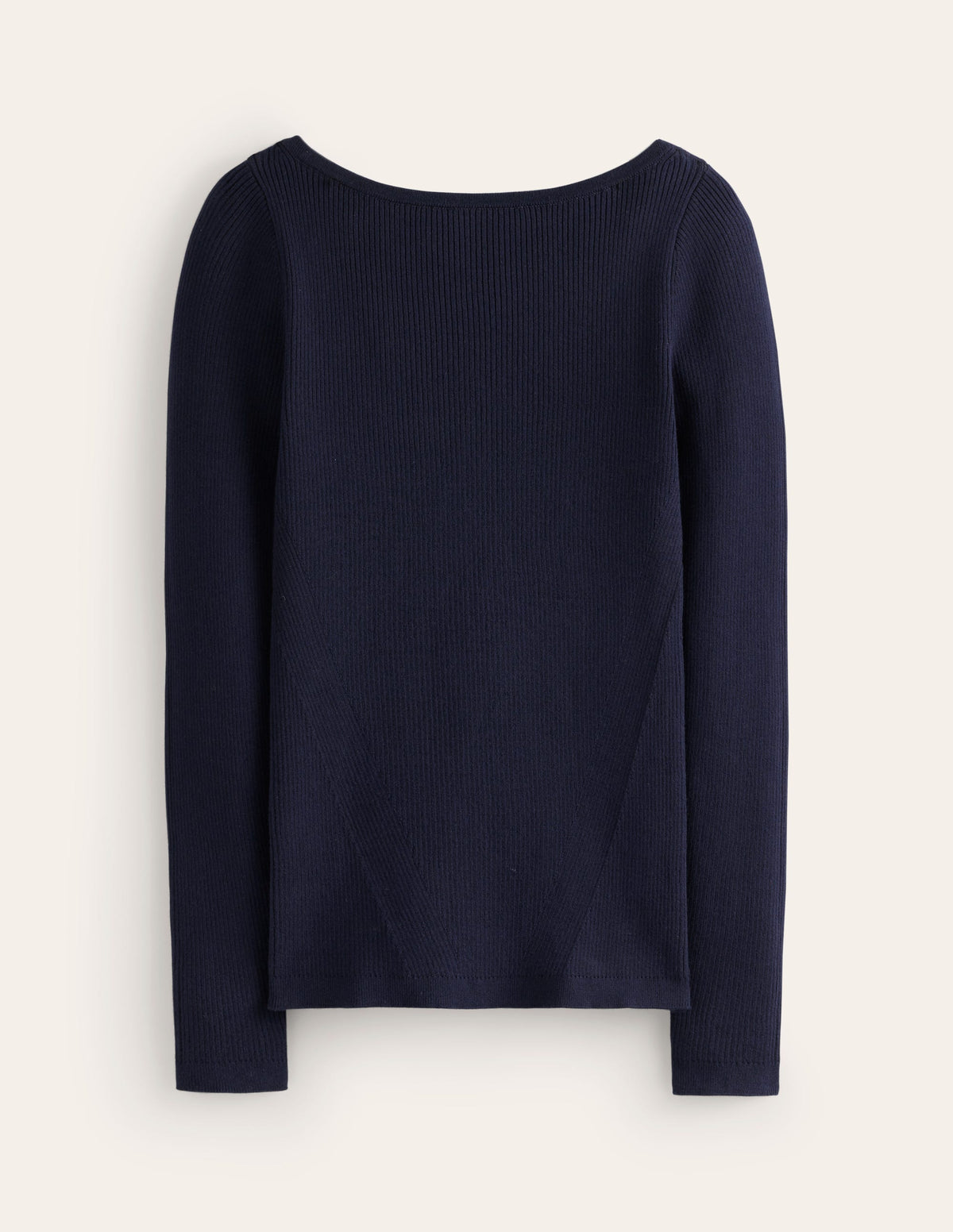 Pull col bateau côtelé en coton-Bleu marine-5