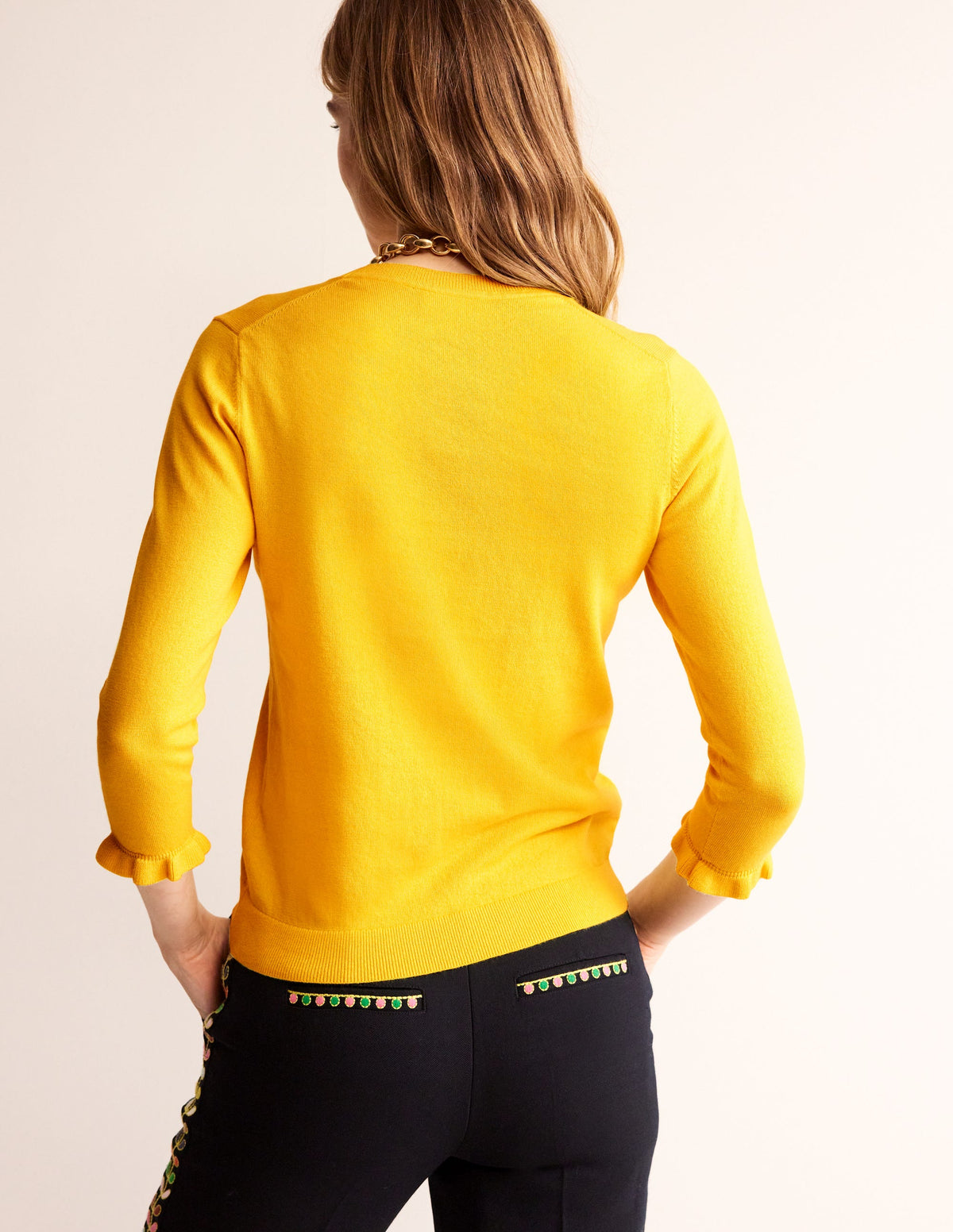 Rüschen-Pullover aus Baumwolle und Merinowolle-Mimosengelb-3