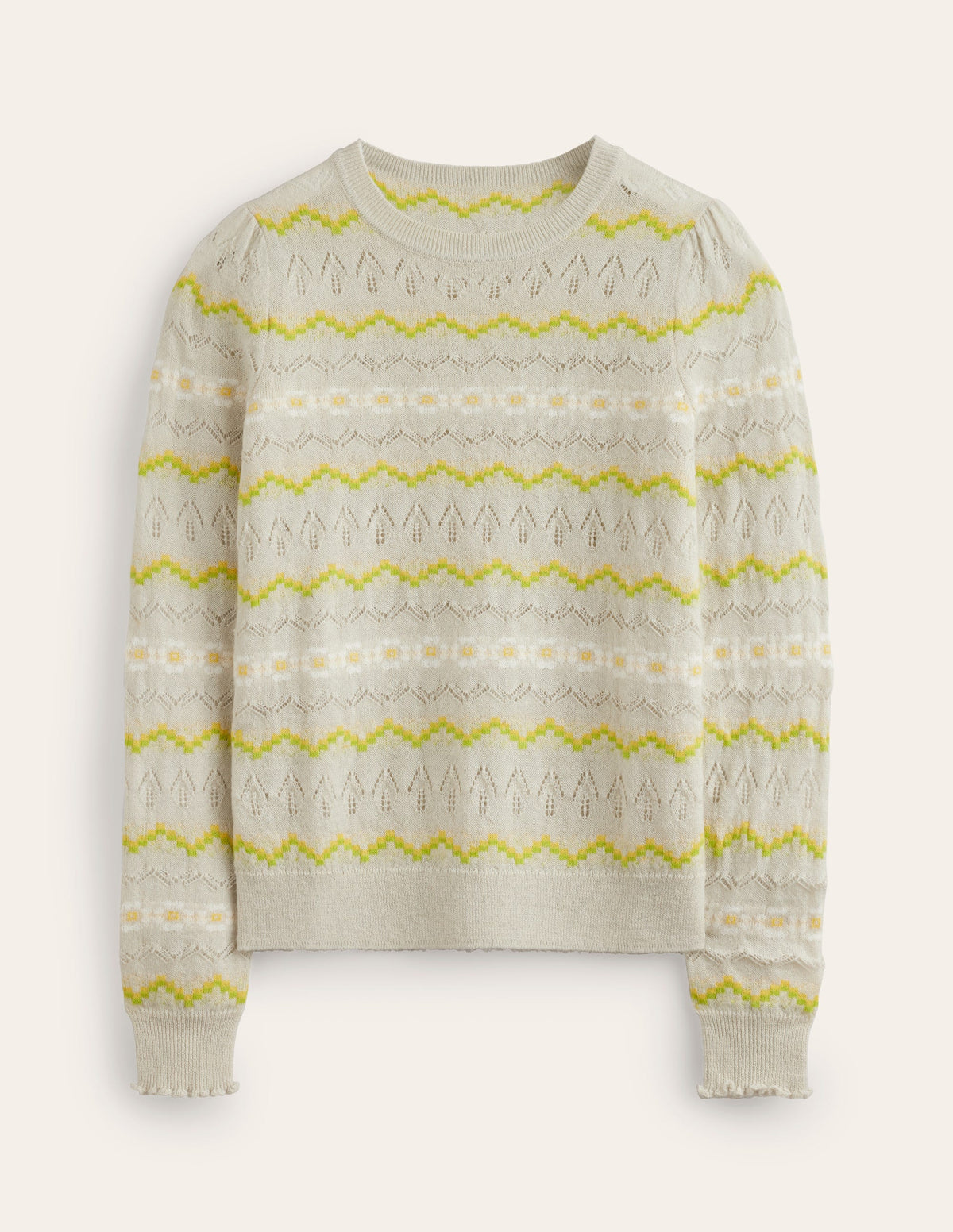 Flauschiger Fair-Isle-Pullover-Haferbeige Meliert - Image 5