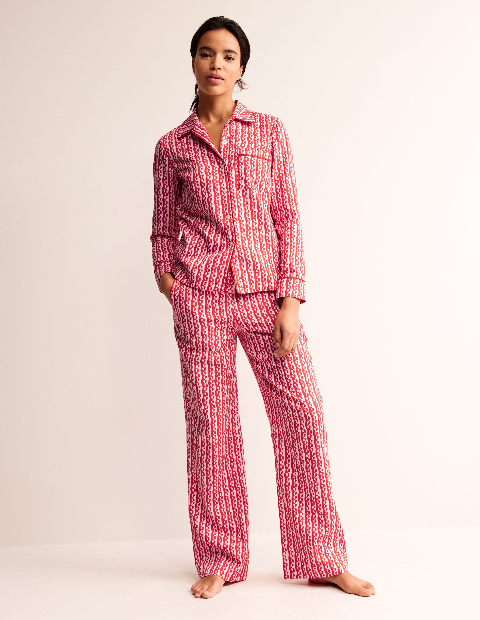 Cotton Sateen Pyjama Trousers-Orchid Pink, Abstract Heart - Image 1