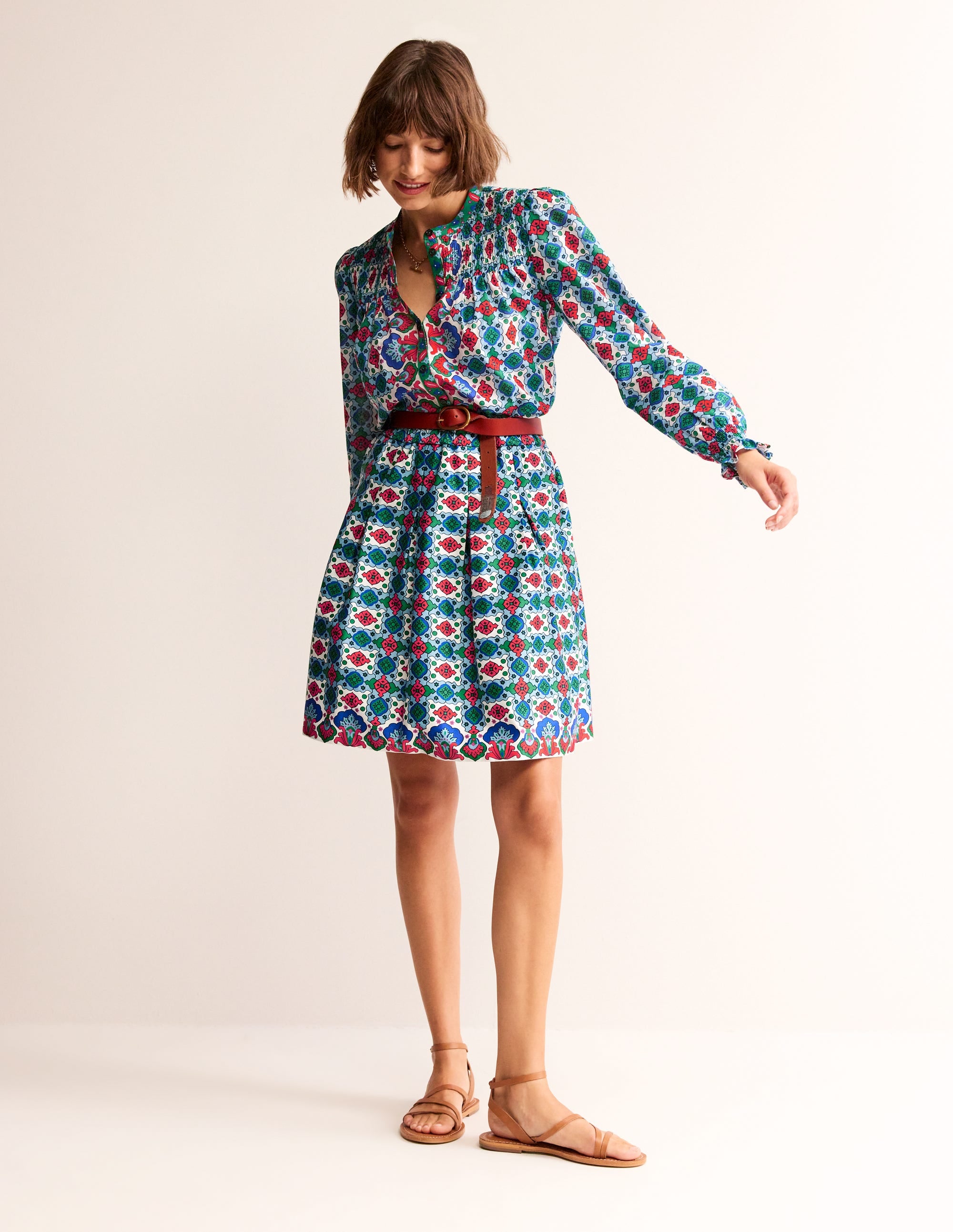 Pleated Cotton Skirt-Multi, Coastal Tile - Image 1