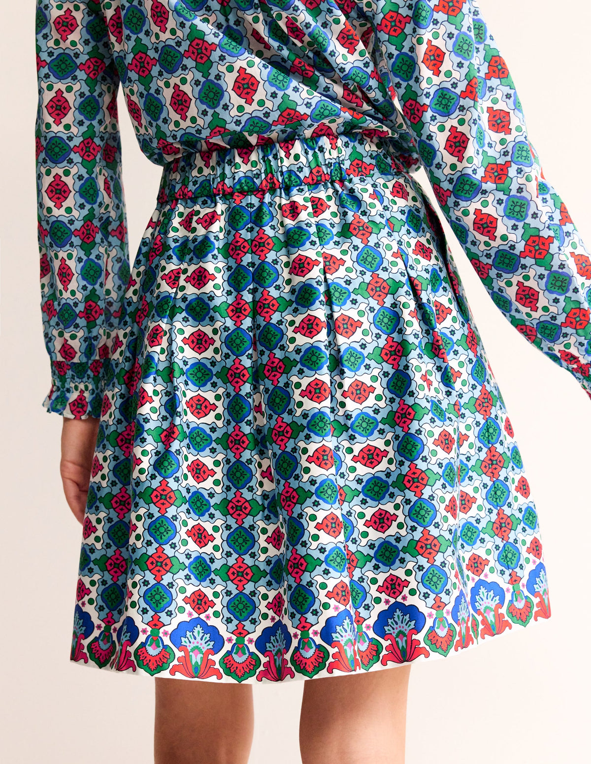 Pleated Cotton Skirt-Multi, Coastal Tile - Image 3