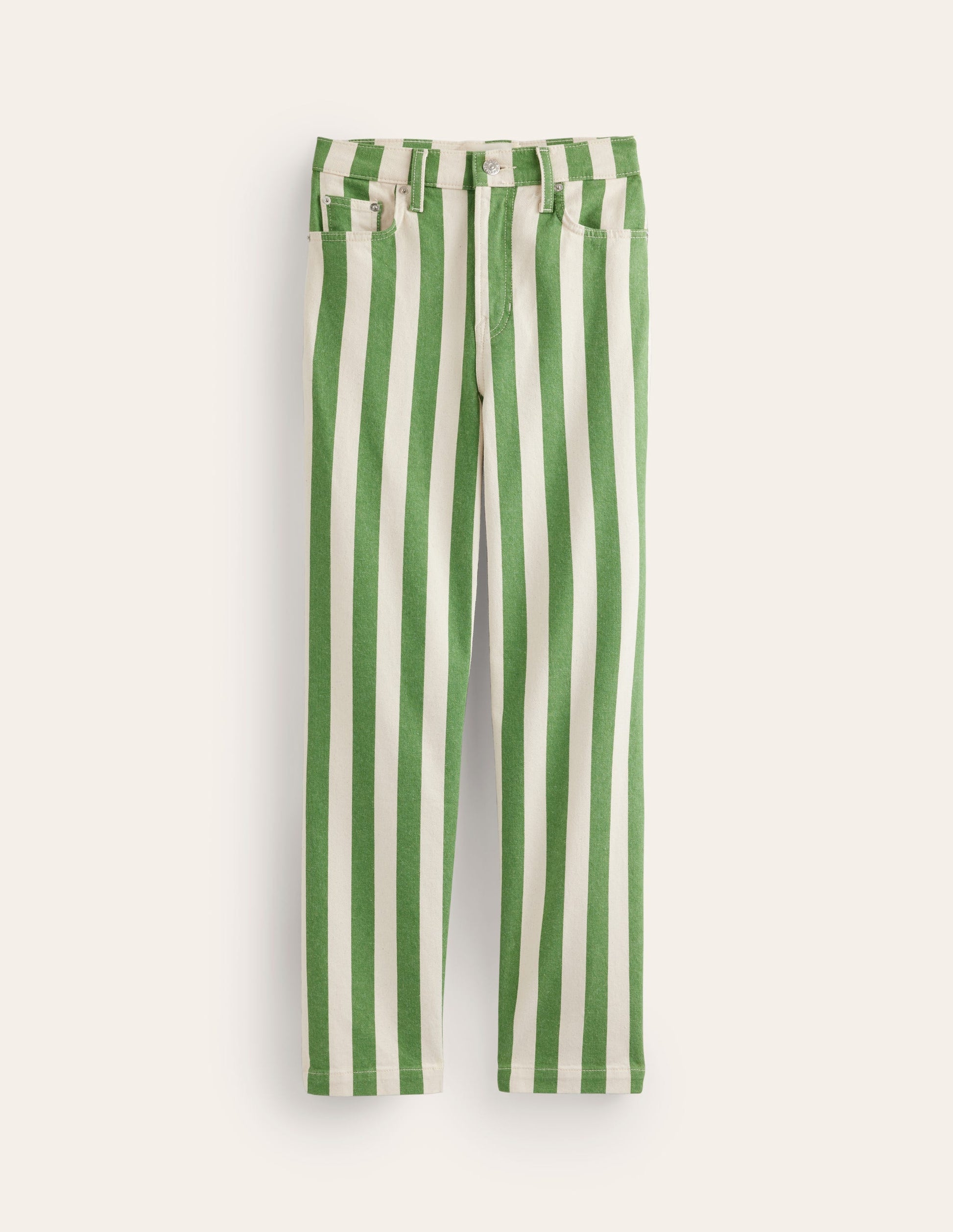 Gerade geschnittene Hose mit Streifen-Grün und Naturweiß gestreift-6
