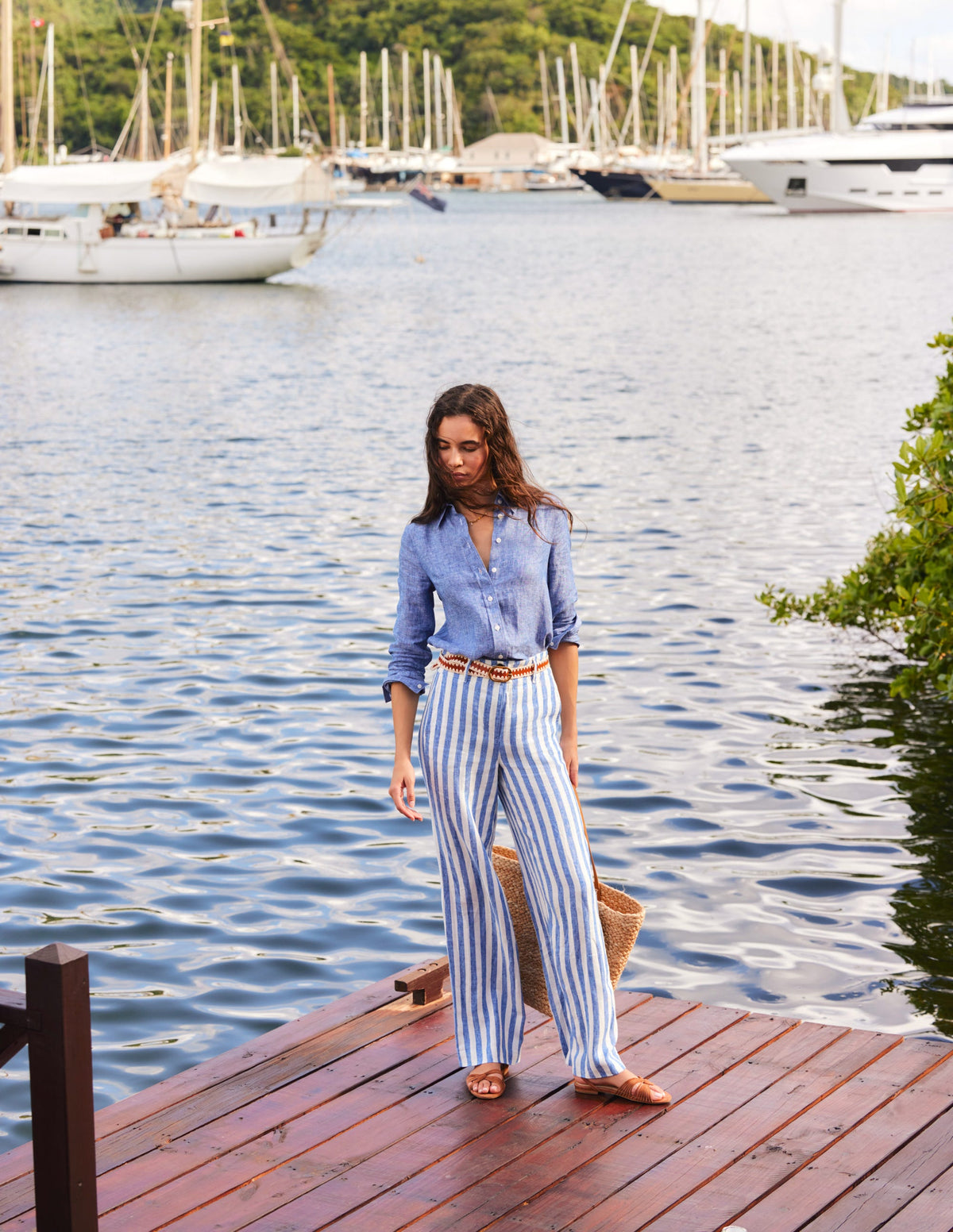 Pantalon Westbourne en lin-Rayé - Image 5