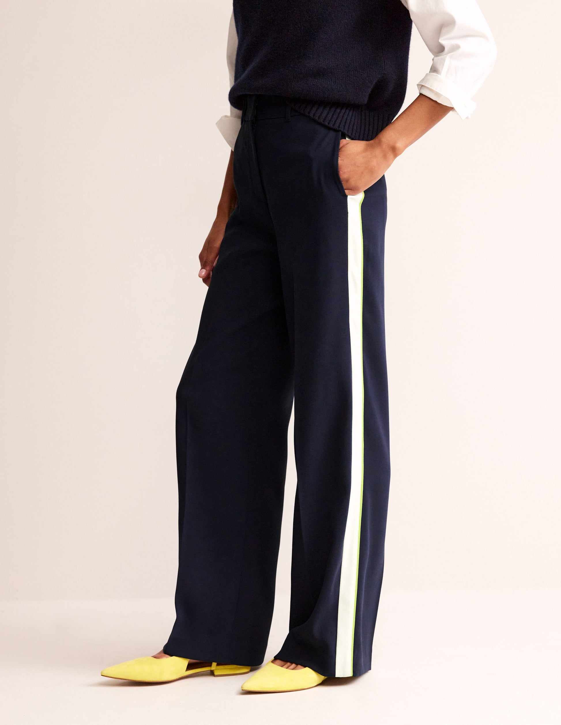 Westbourne Fließende Hose-Marineblau Streifen an der Seite-4
