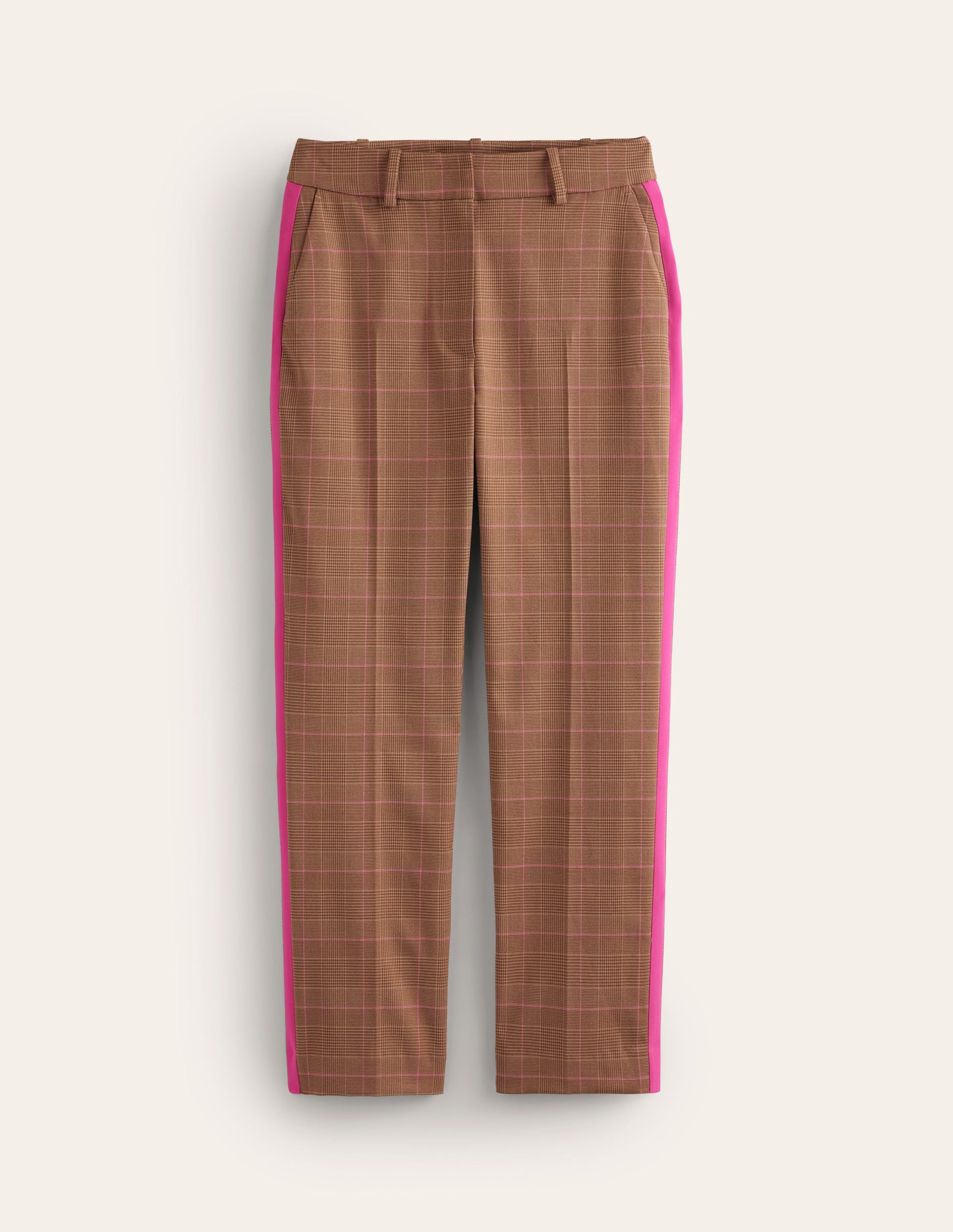 Kew Karierte Hose mit seitlichen Streifen-Braun und Pink kariert-5