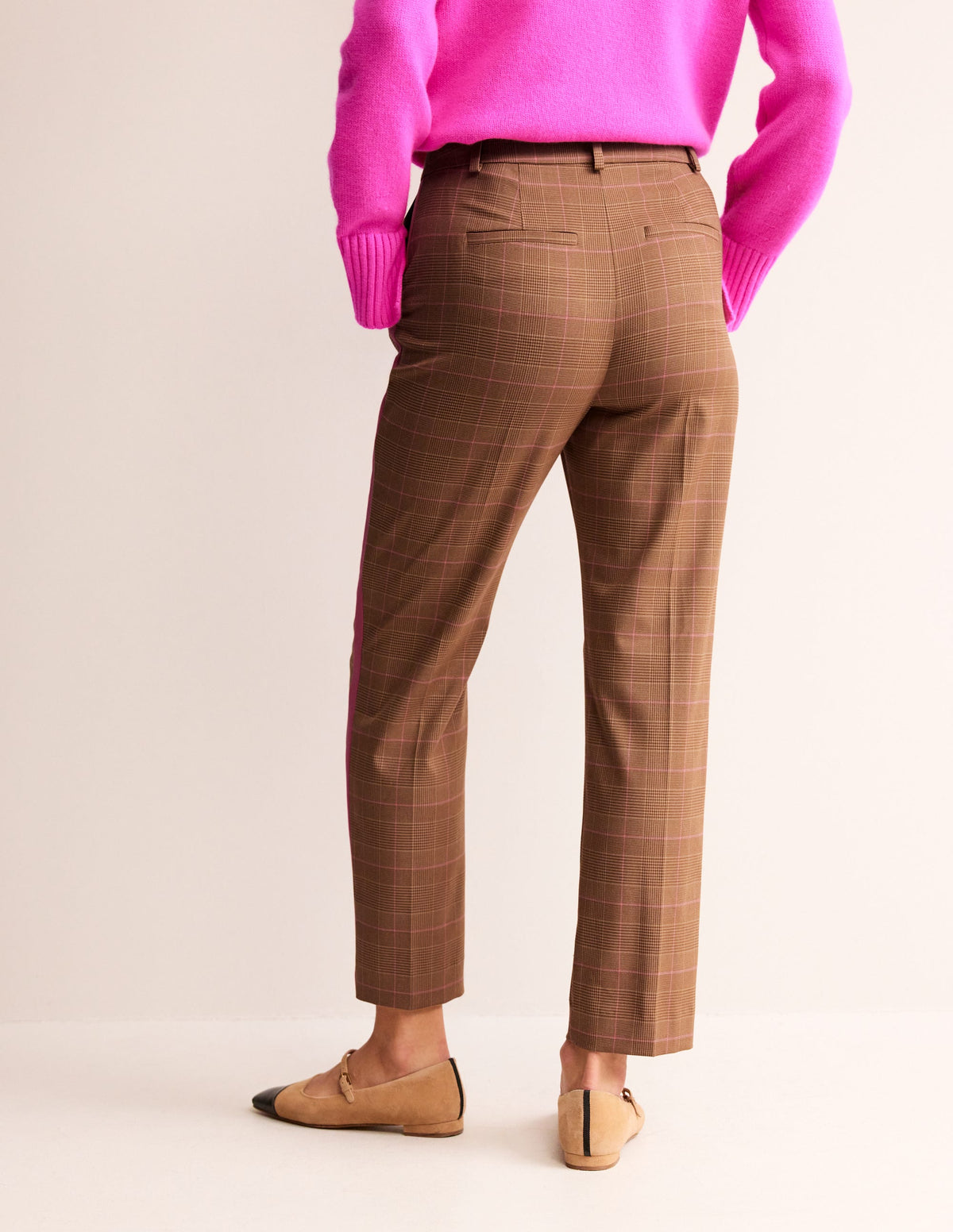 Kew Karierte Hose mit seitlichen Streifen-Braun und Pink kariert-3
