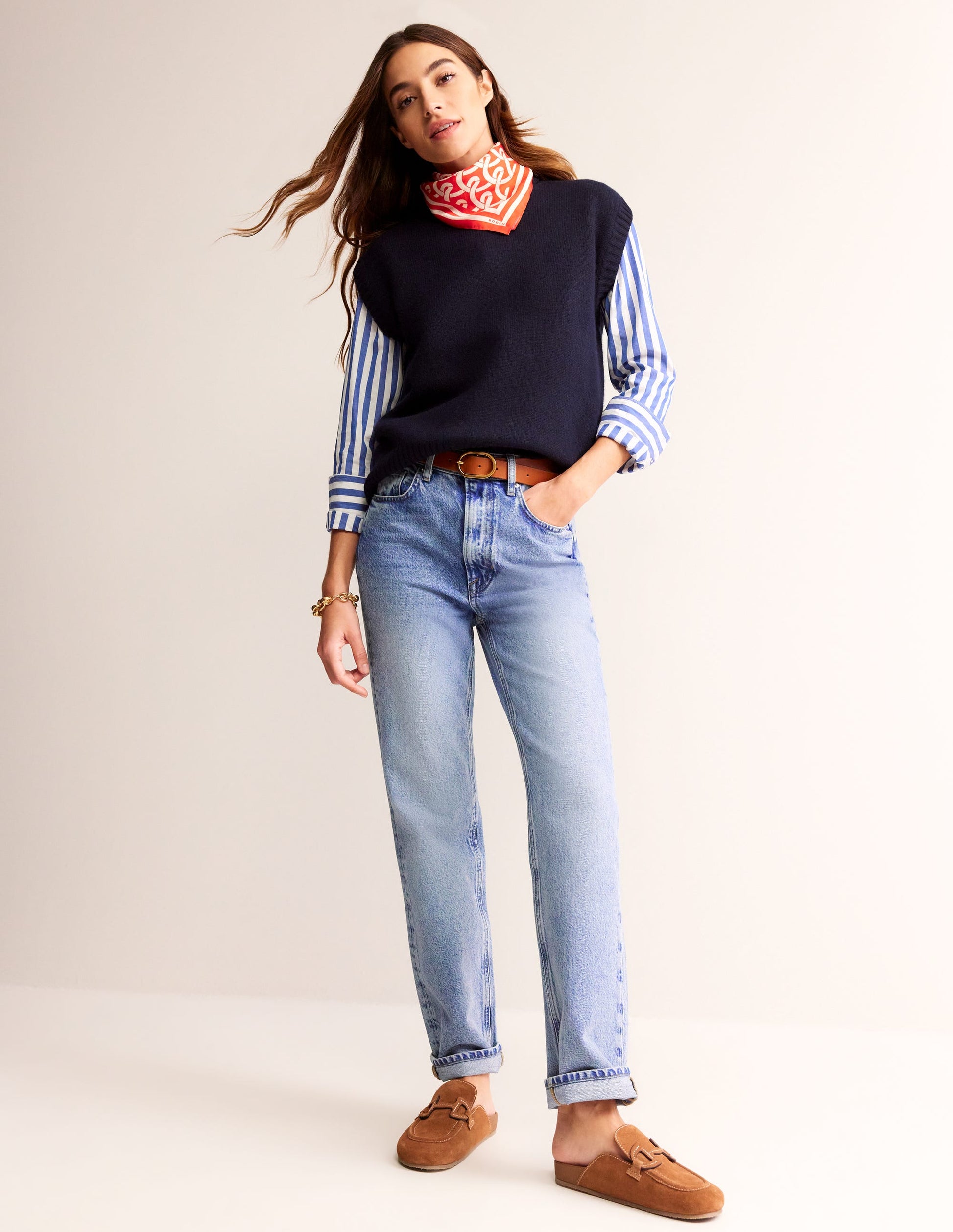 Jean droit taille haute-Délavé moyen clair-1