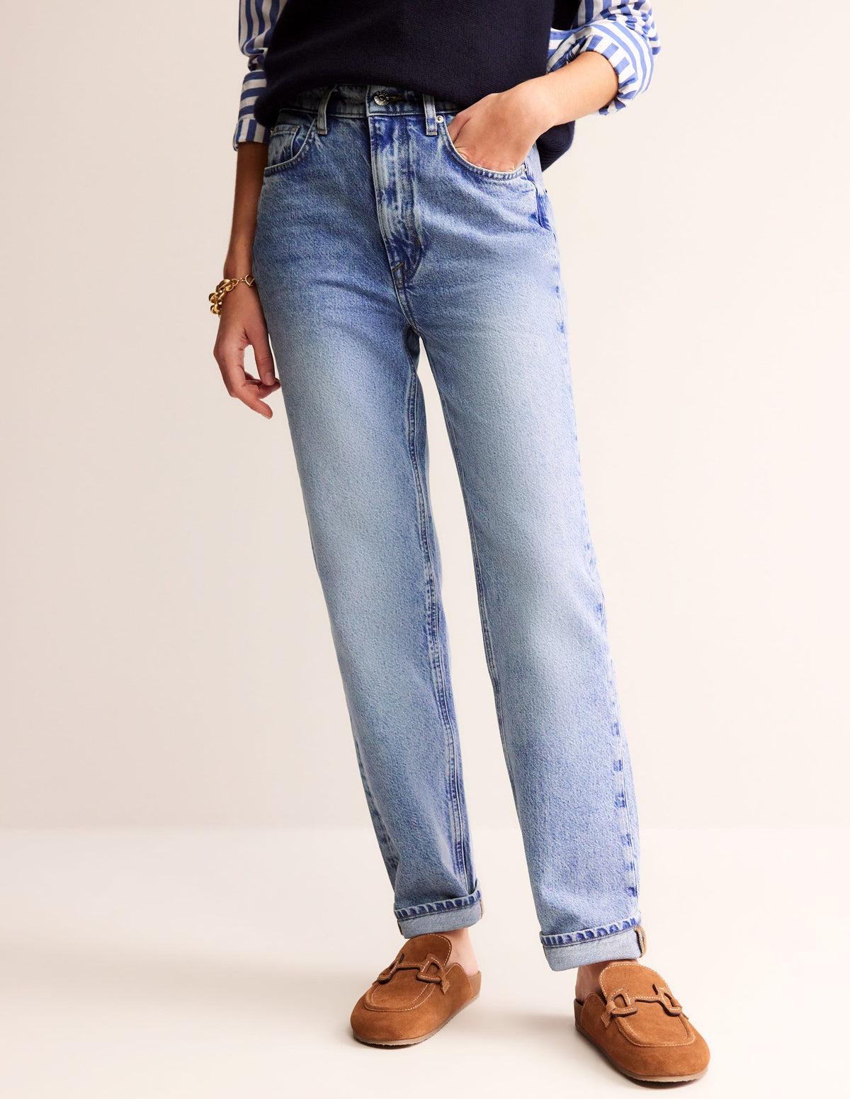 Jean droit taille haute-Délavé moyen clair-4