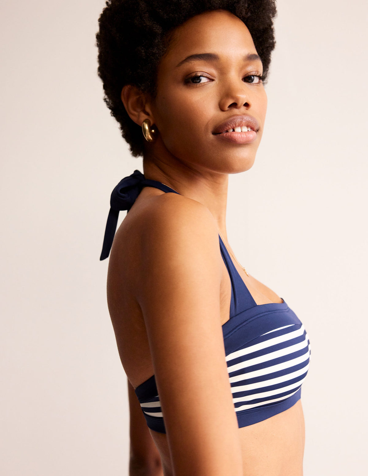 Santorini Bikini Top-French Navy, Ivory Stripe-2