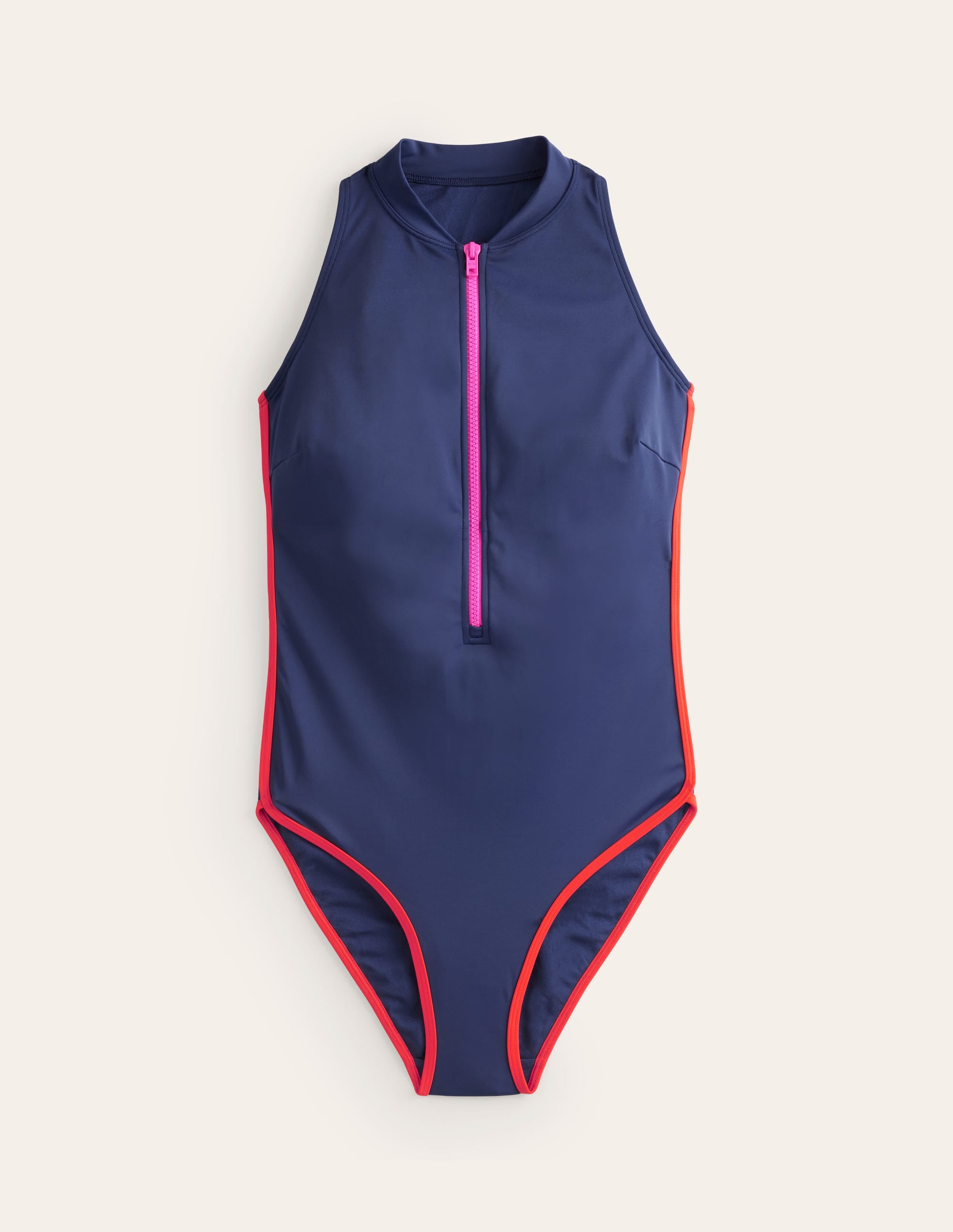 Sportlicher Badeanzug mit Paspel-Marineblau/Super Rosa Blockfarben - Image 5