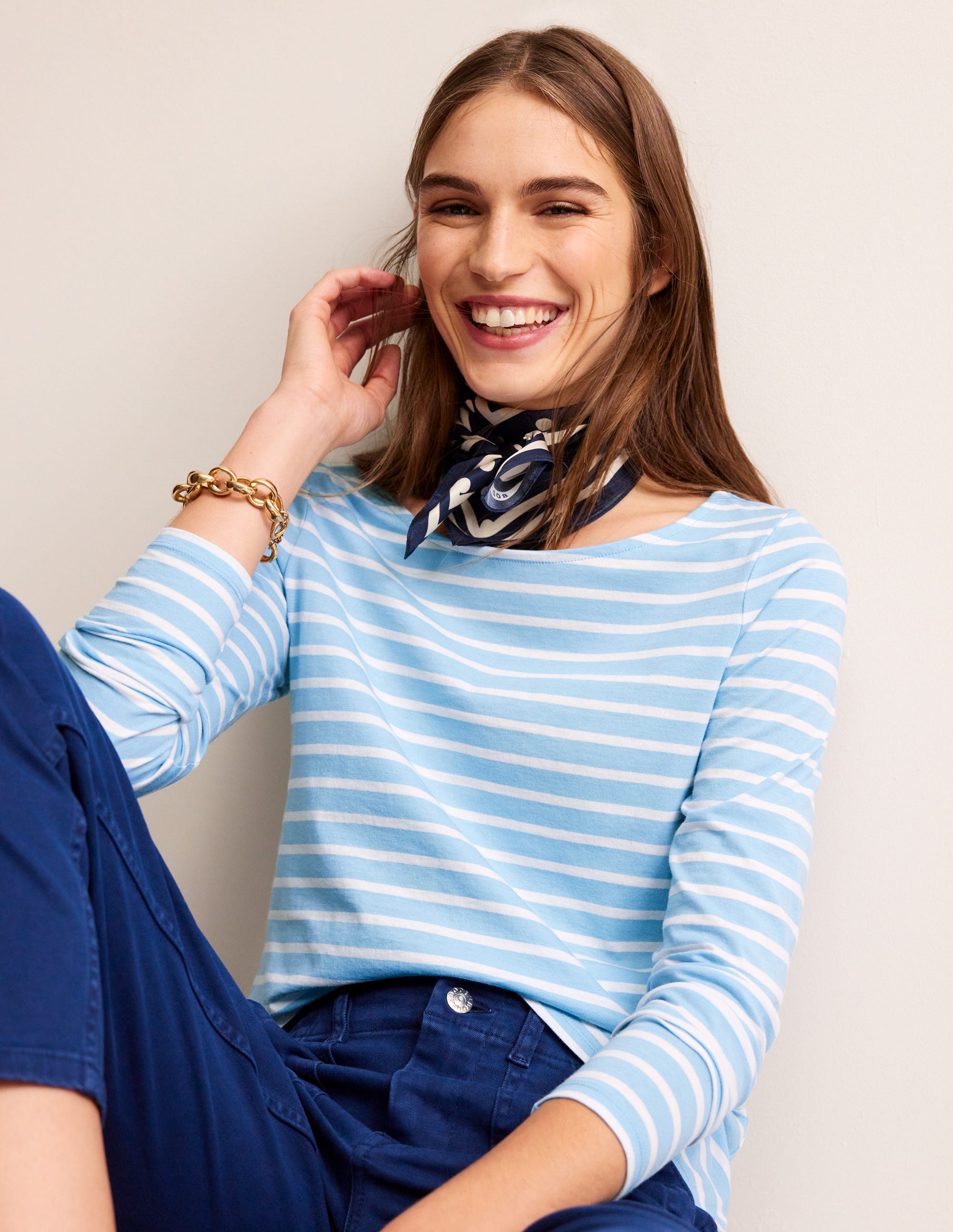 Ella Breton-Shirt mit langen Ärmeln-Helles Blau, Naturweiß Streifen - Image 1